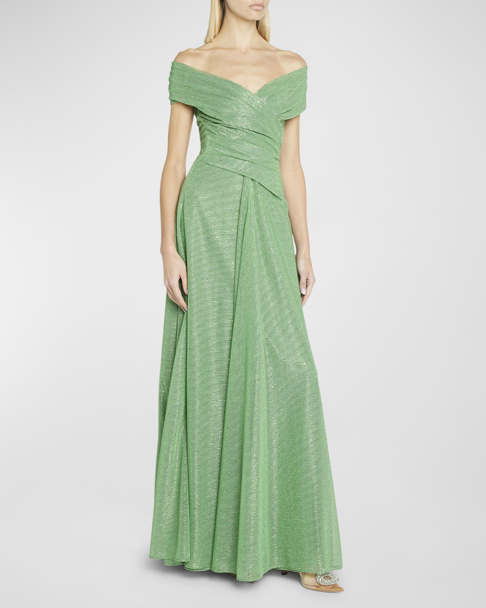 Talbot Runhof Sprinkled Metallic Voile Off-The-Shoulder Evening Dress ...