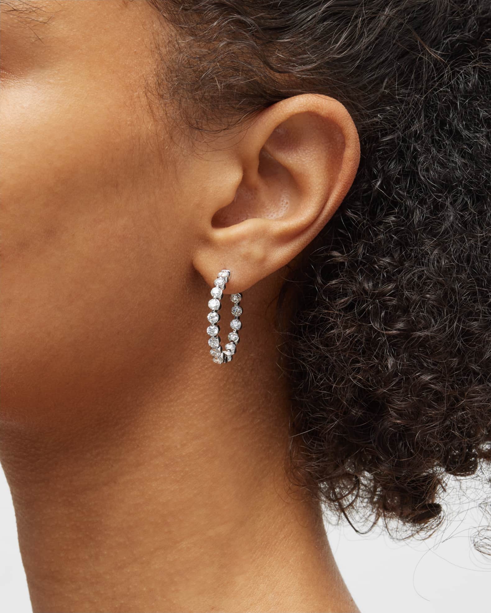 18K White Gold 30 Round GH/SI1 Diamond Hoop Earrings, 1"L, 3.45tcw 1