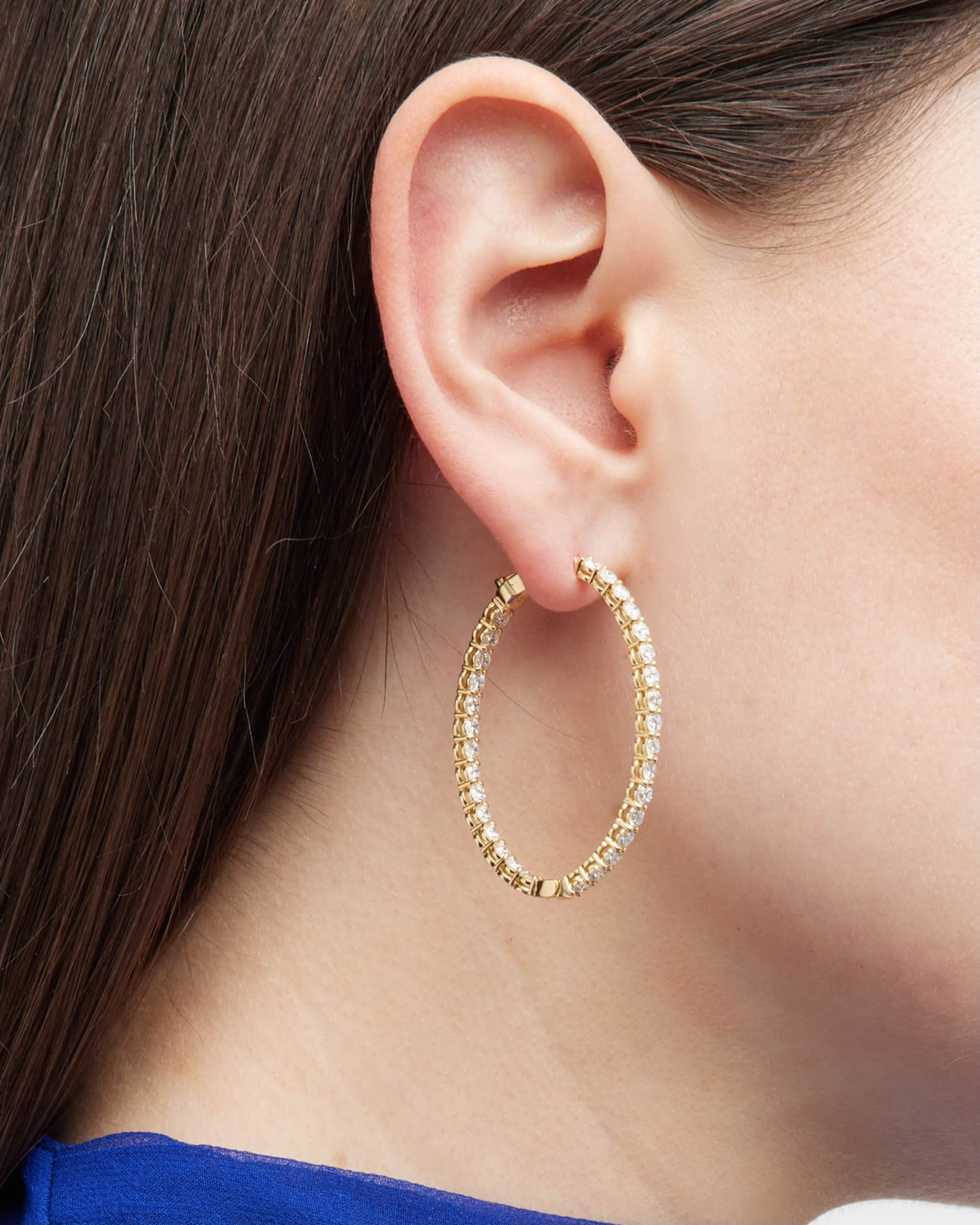 18K Yellow Gold GH SI1 Diamond Oval Shaped Hoop Earrings