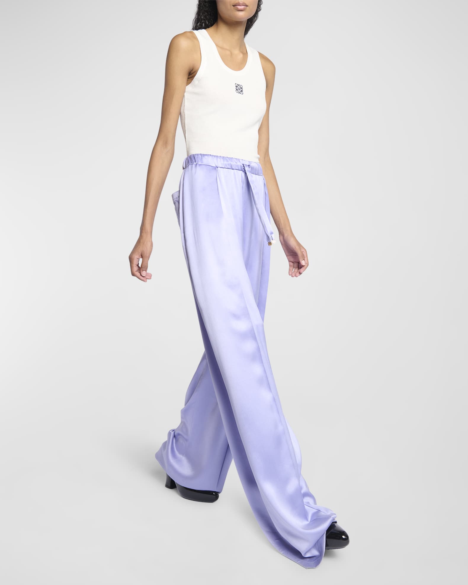 Loewe 25 Lace-up Waist Sleeveless Shirt Dark Blue Linen