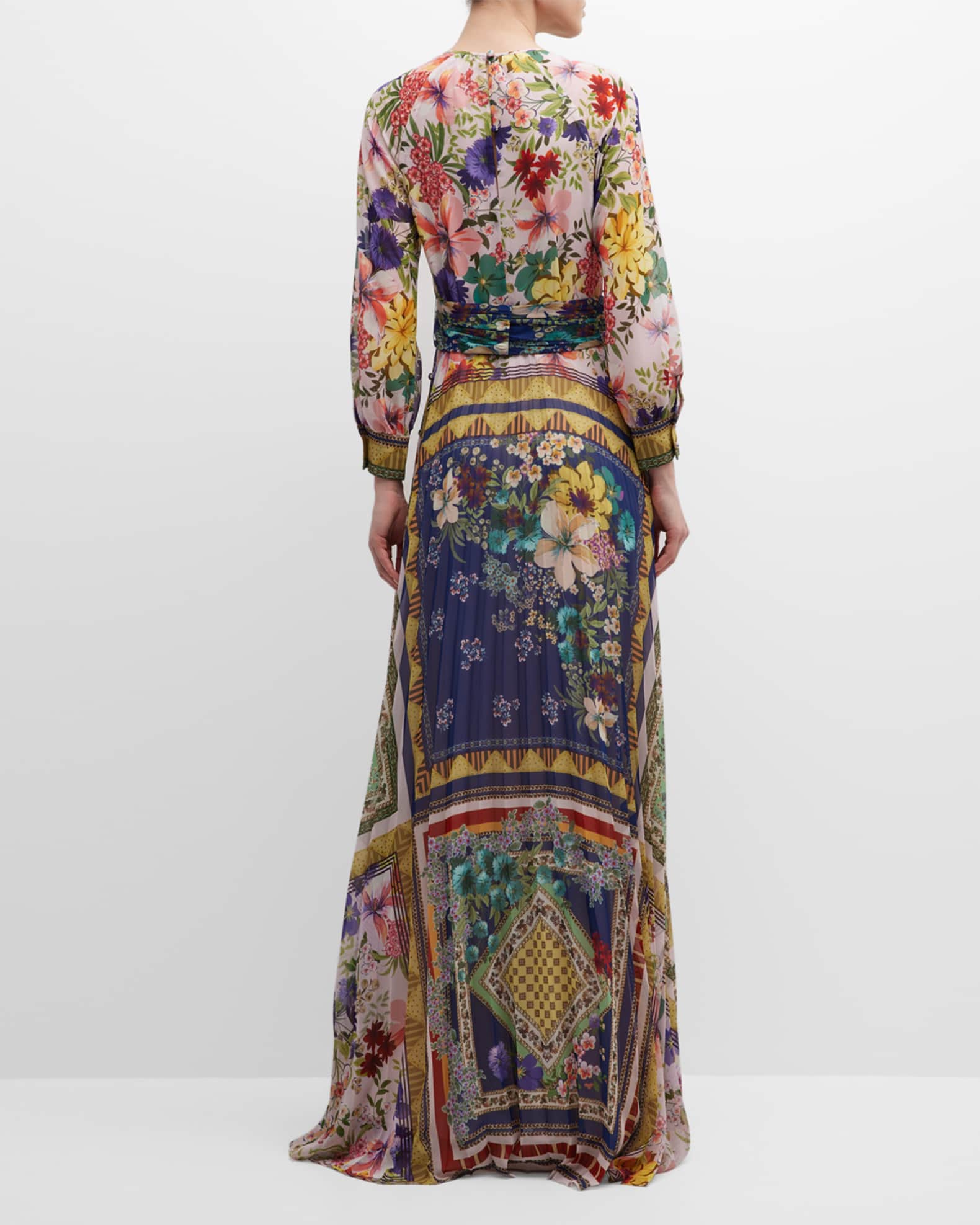 Rickie Freeman for Teri Jon Pleated Floral-Print Chiffon Gown | Neiman ...