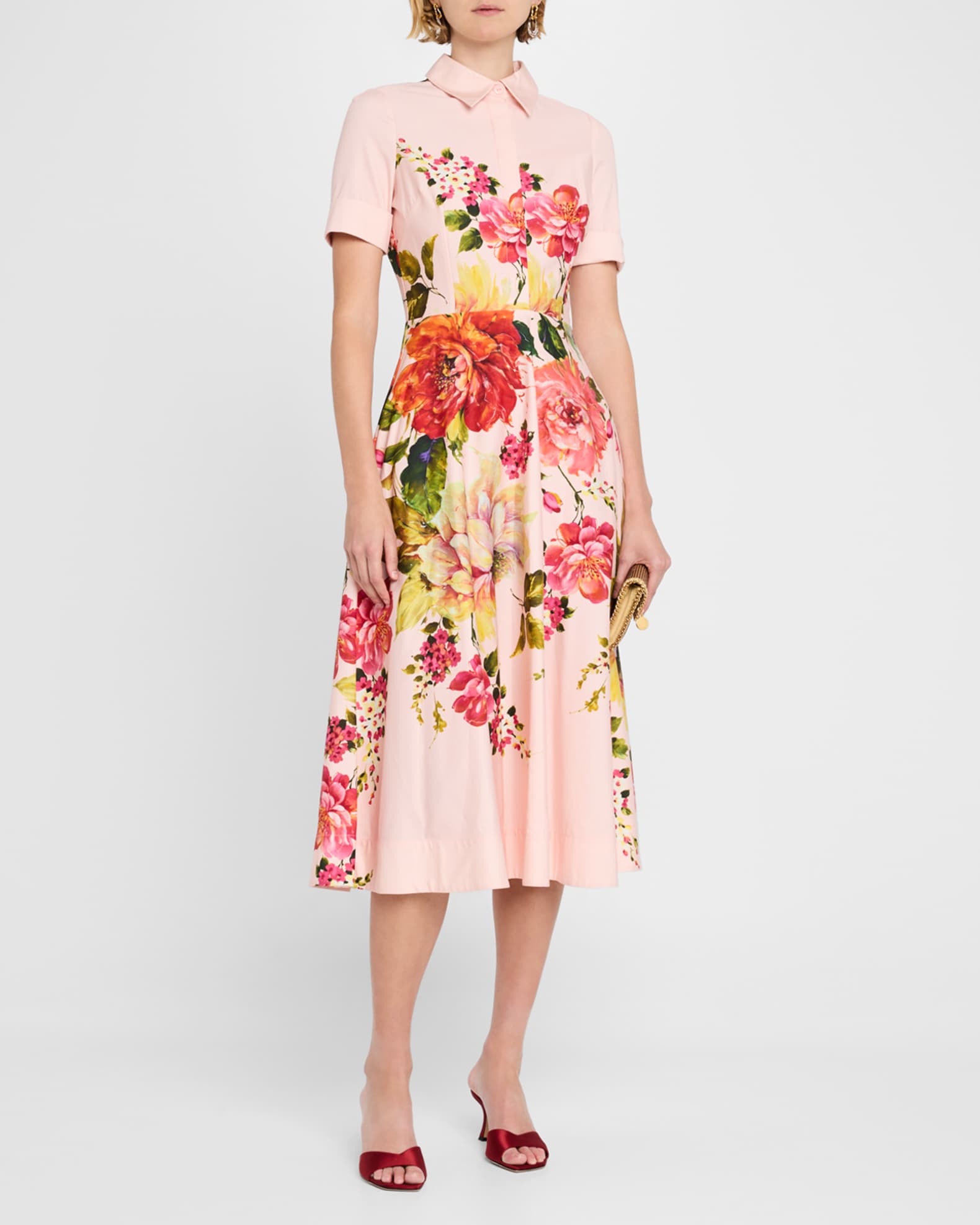 Rickie Freeman for Teri Jon Floral Print Shirt Dress - Pink Multi