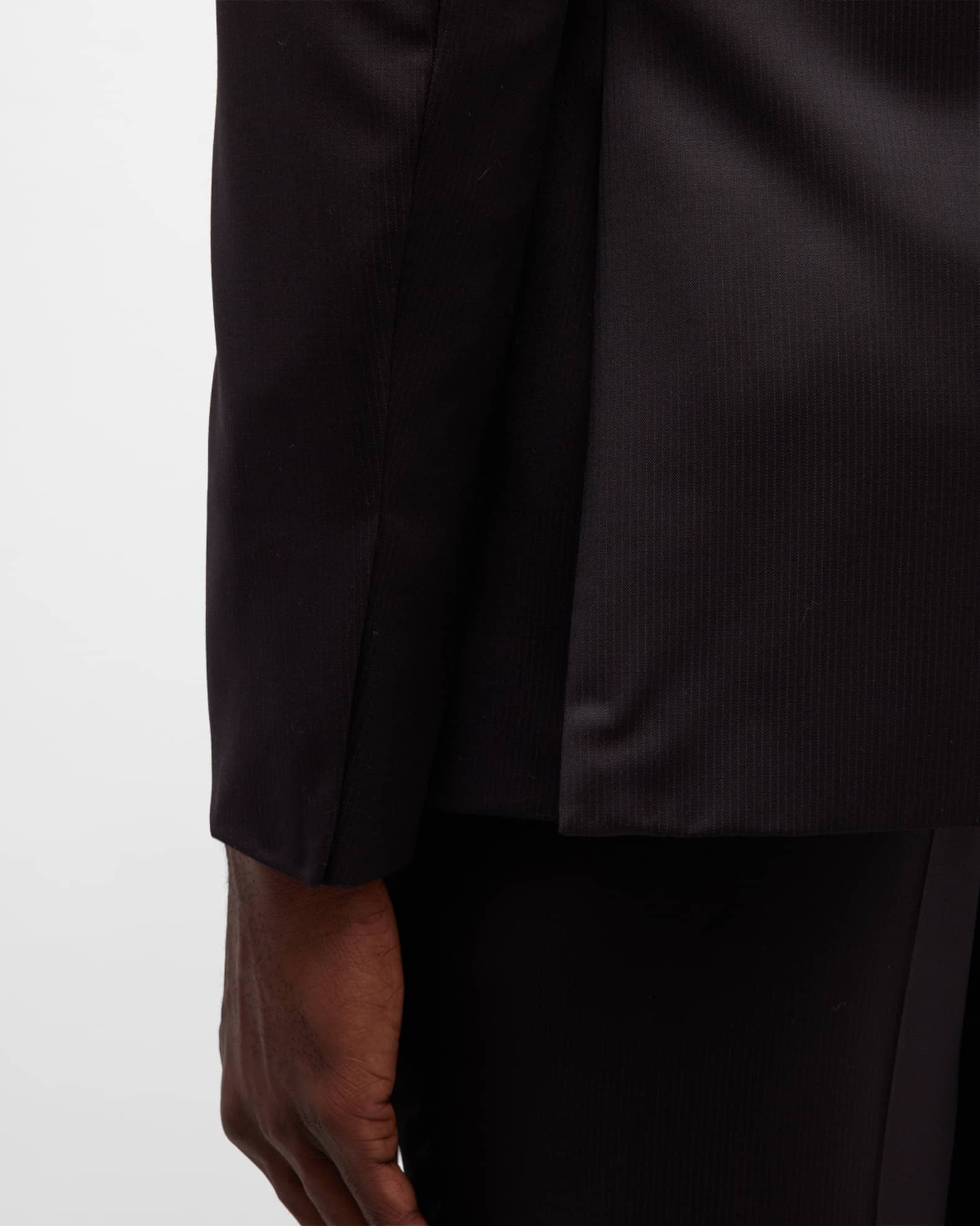 Mens 4 Buttons Notch Label Semi Wide Leg Shiny Tonal Stripe Fashion Suits in Silver main image 1