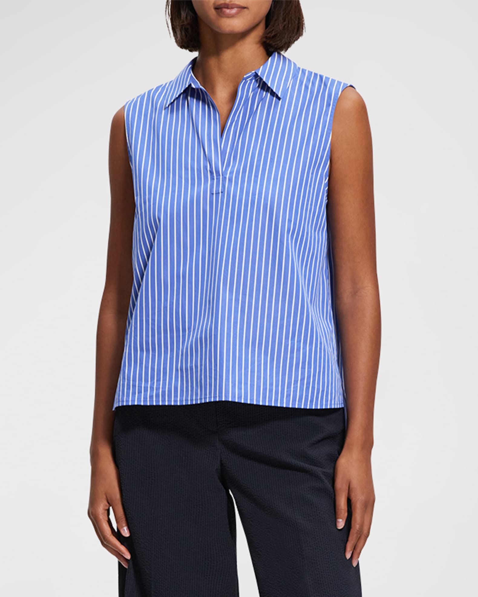 Theory Pinstriped Cotton Polo Shell Top Neiman Marcus