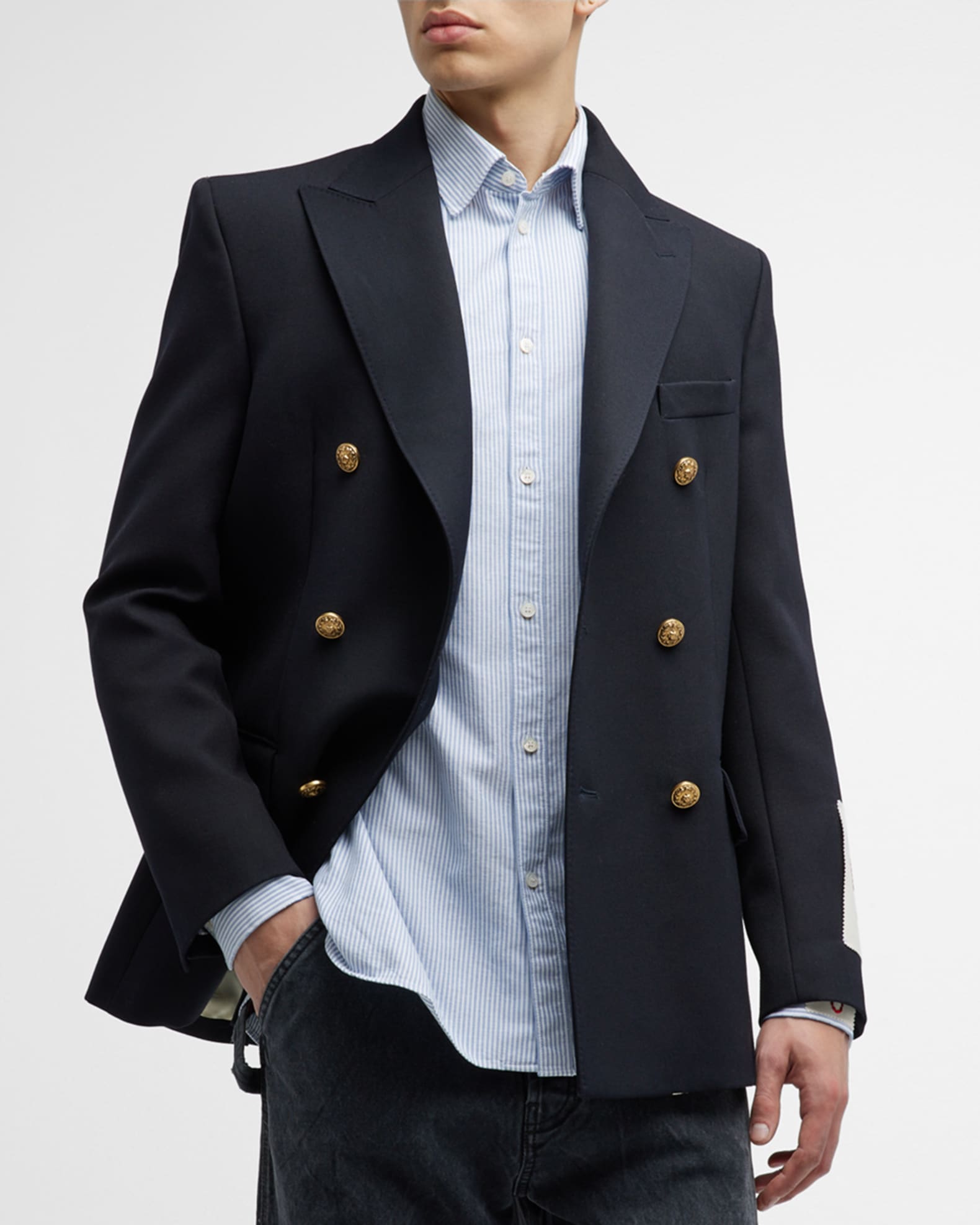 Men's Navy Wool Double-Breasted Blazer
