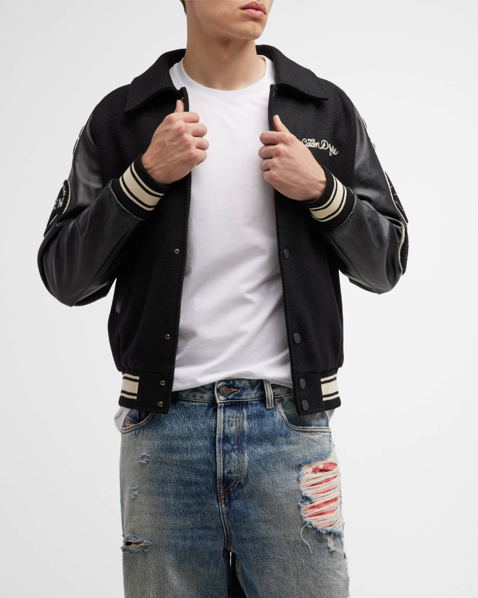 Golden Goose Men's Bomber Jacket with College Patches | Neiman Marcus