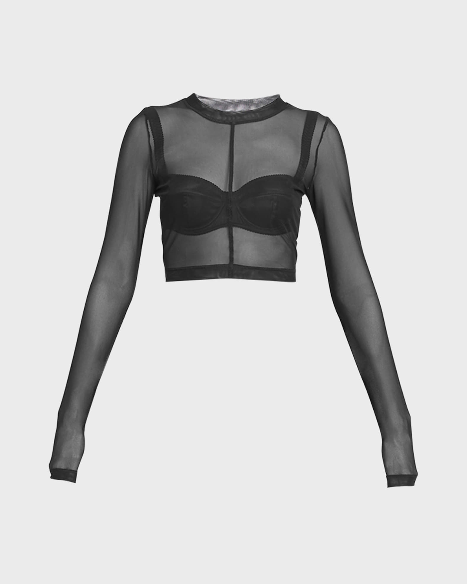 Dolce&Gabbana Sheer Mesh LongSleeve Crop Top Neiman Marcus