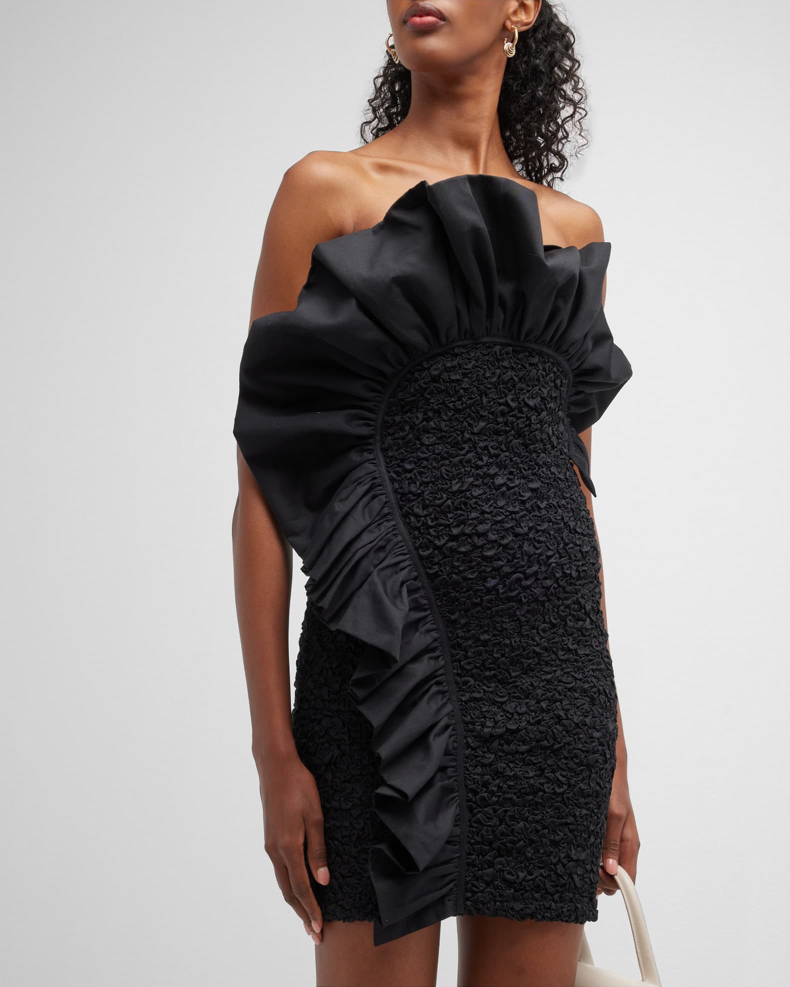 Mara Hoffman Alycia Popcorn Smocked Ruffle Strapless Mini Dress