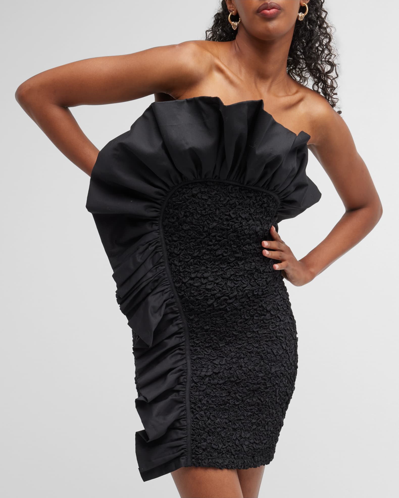 Mara Hoffman Alycia Popcorn Smocked Ruffle Strapless Mini Dress