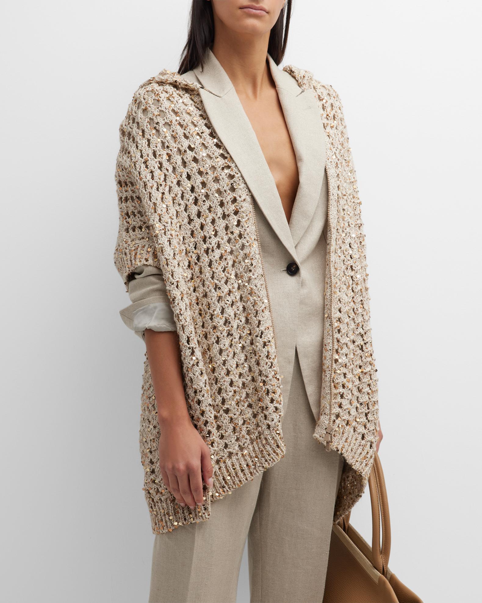 Cardigan Brunello Cucinelli Femme Avec Paillettes - Taille L - Coton - Neuf Sans Étiquettes