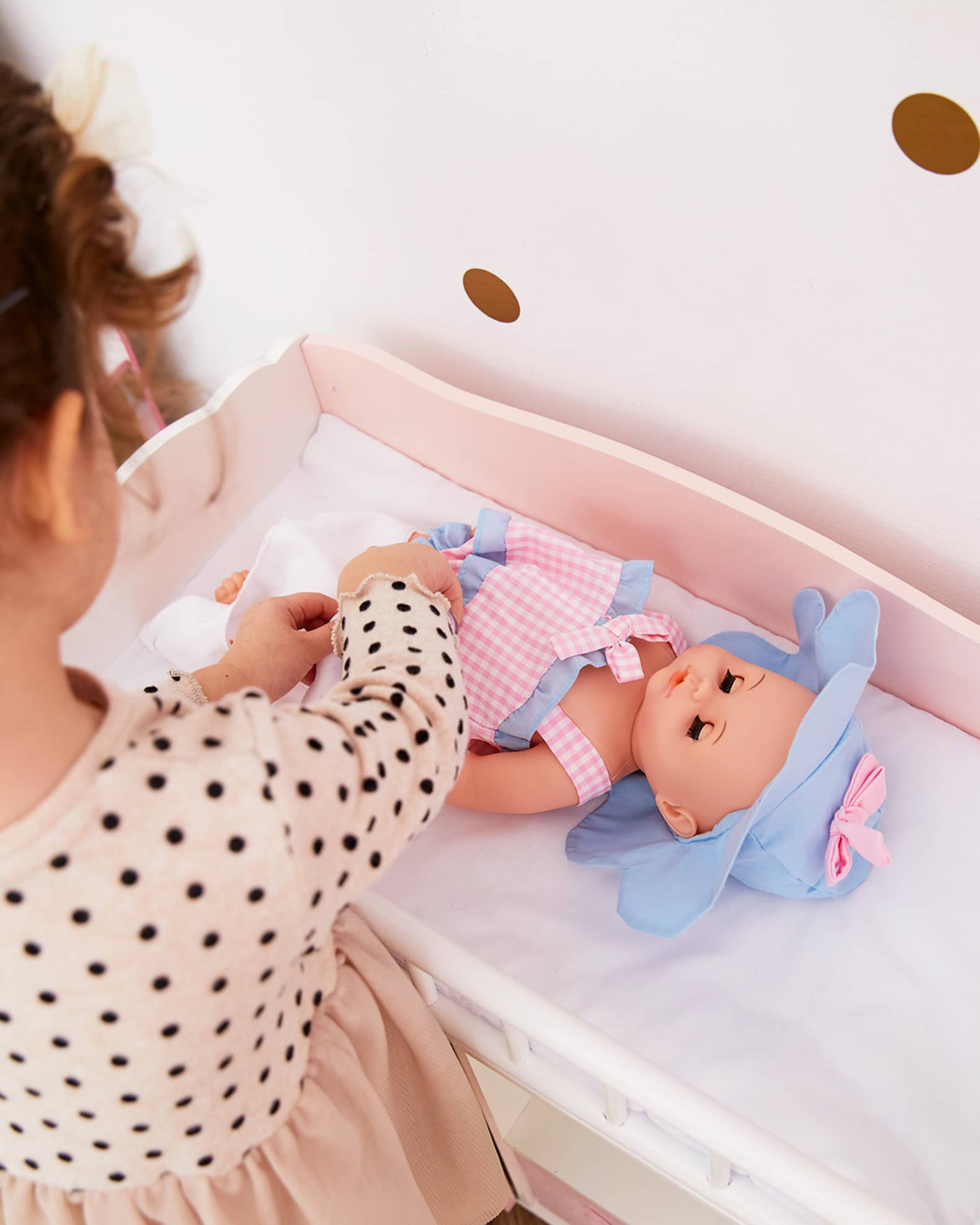 Olivia's Little World Wooden Baby Doll Crib & Cabinet, Pink/White 1
