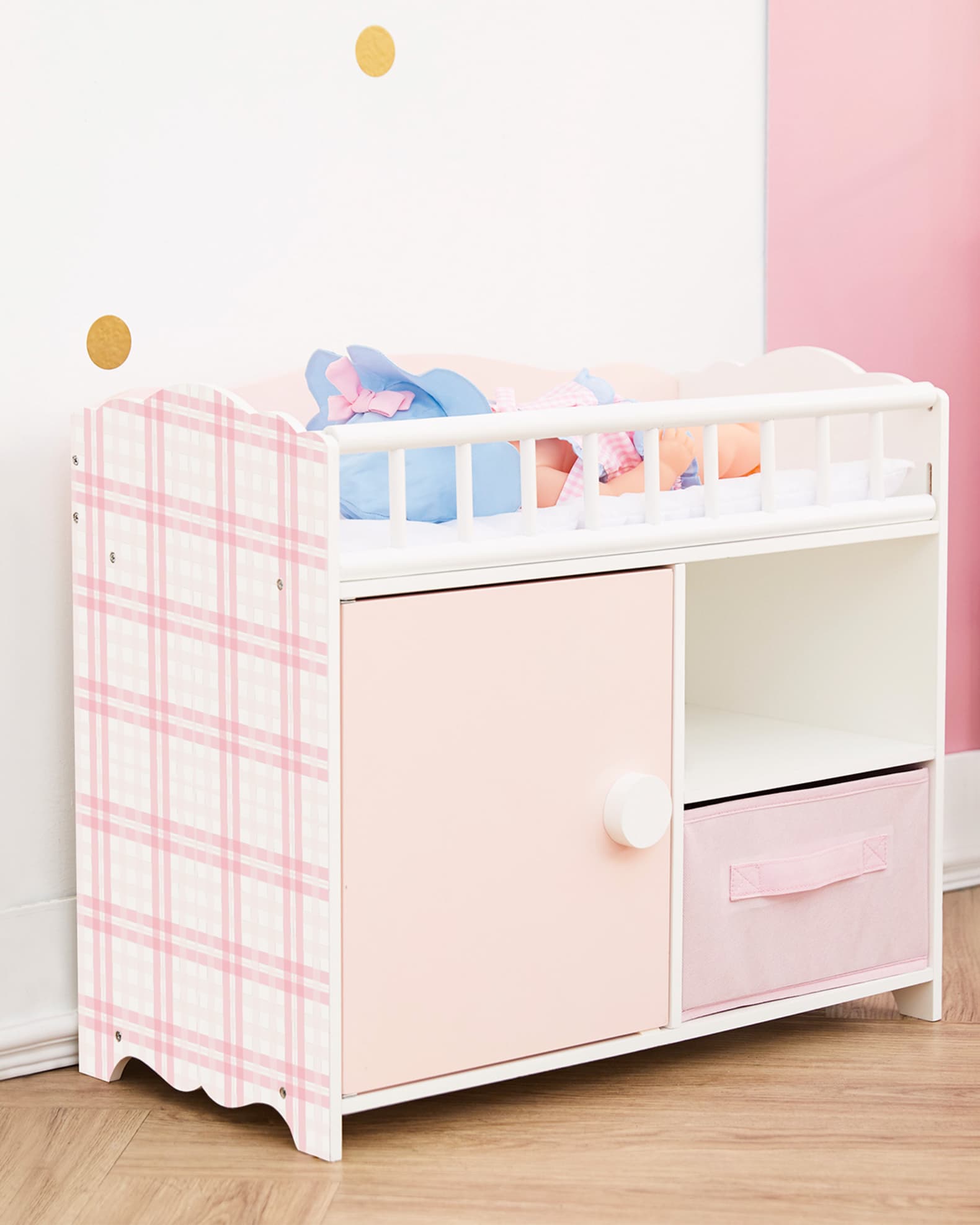 Olivia's Little World Wooden Baby Doll Crib & Cabinet, Pink/White 0