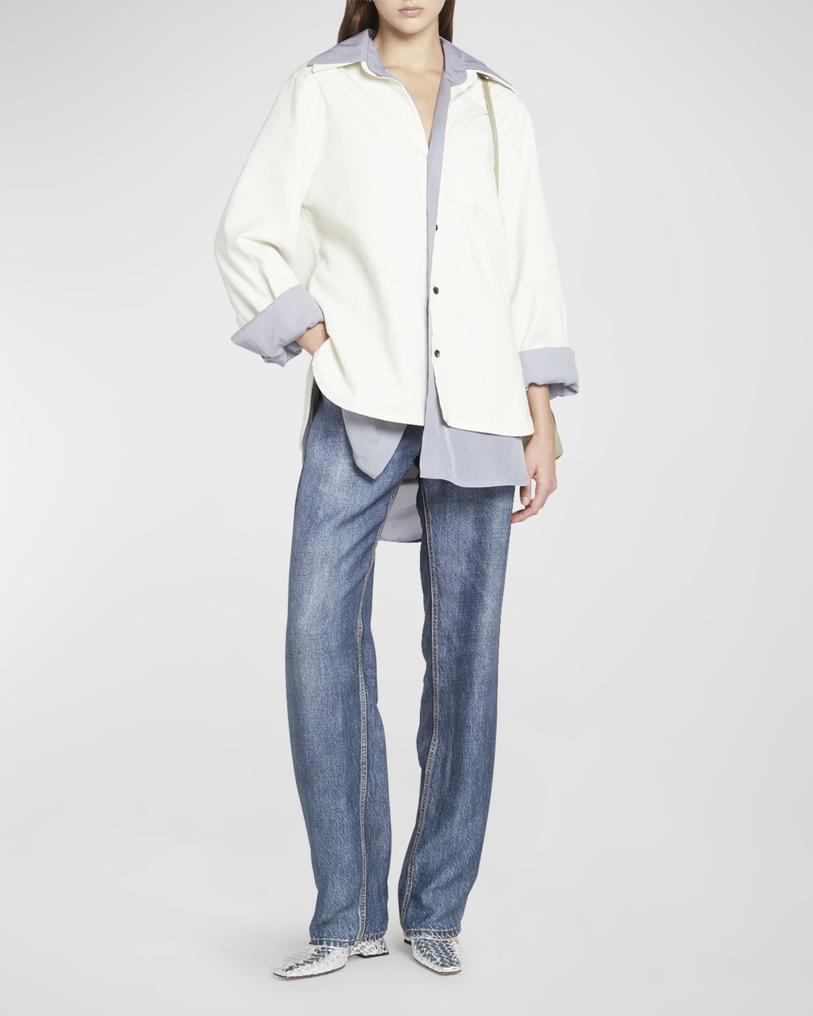 Bottega Veneta Layered Button-Front Cotton Shirt | Neiman Marcus
