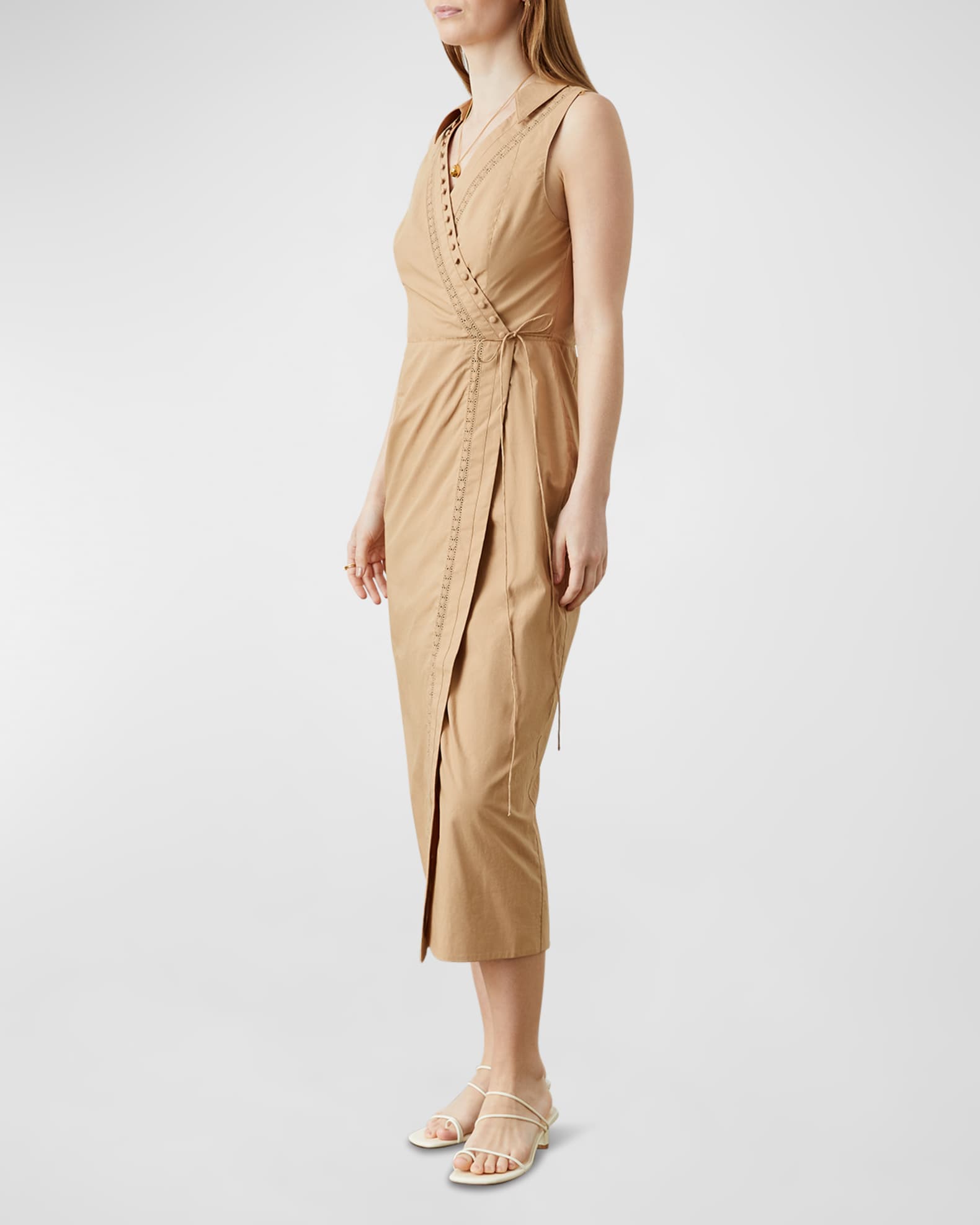 JOSLIN Amelia Sleeveless Poplin Wrap Midi Dress Neiman Marcus