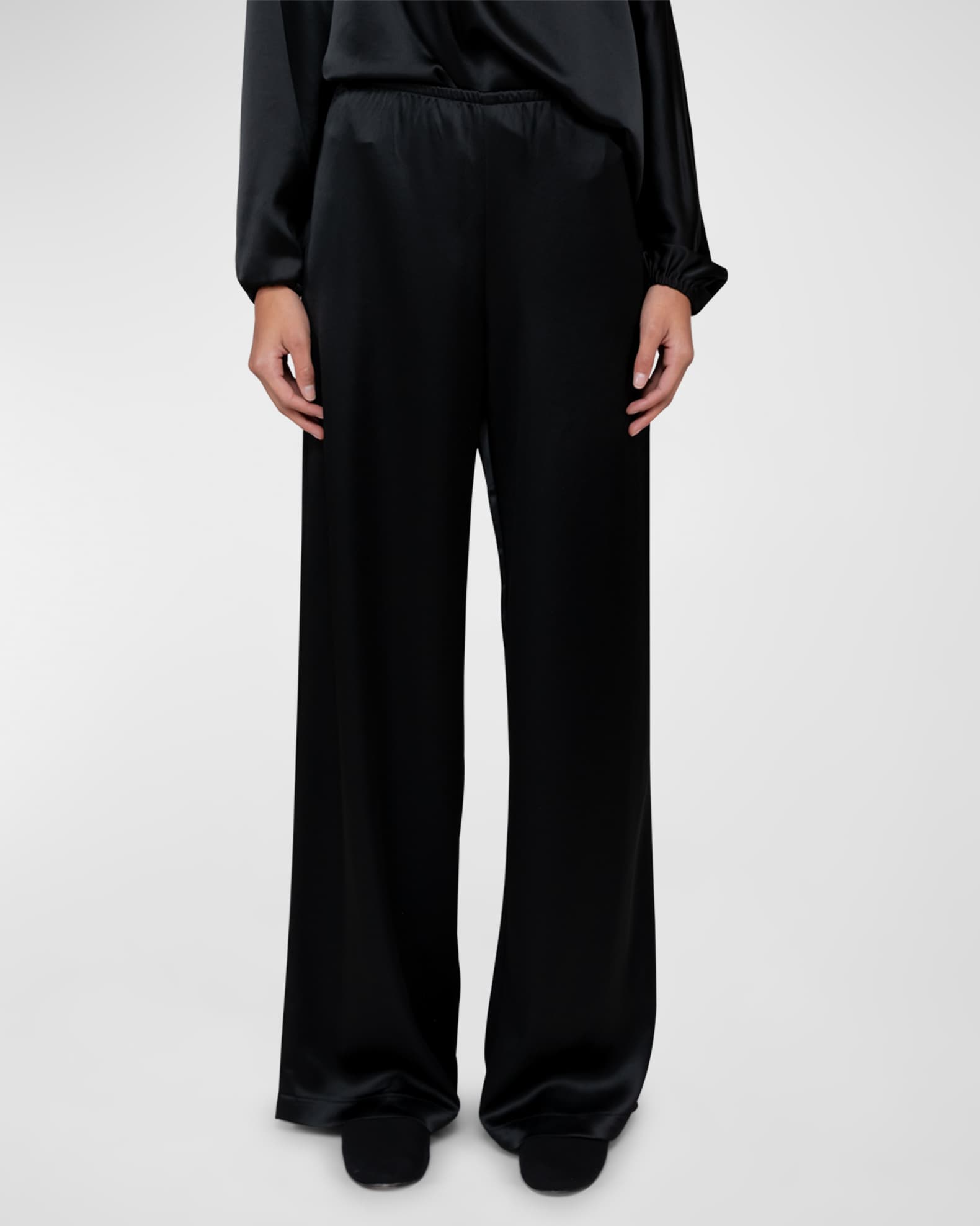 LESET Barb Satin Wide-Leg Pull-On Pants | Neiman Marcus