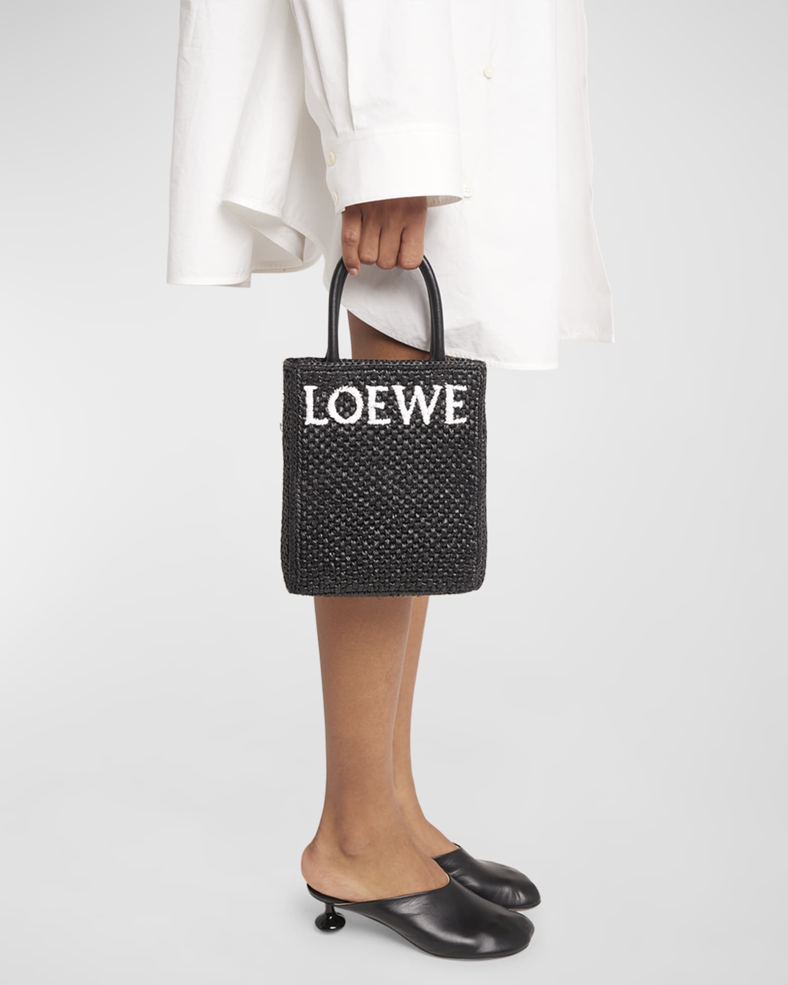 Loewe Standard A5 Tote Bag in Raffia with Leather Handles Neiman Marcus