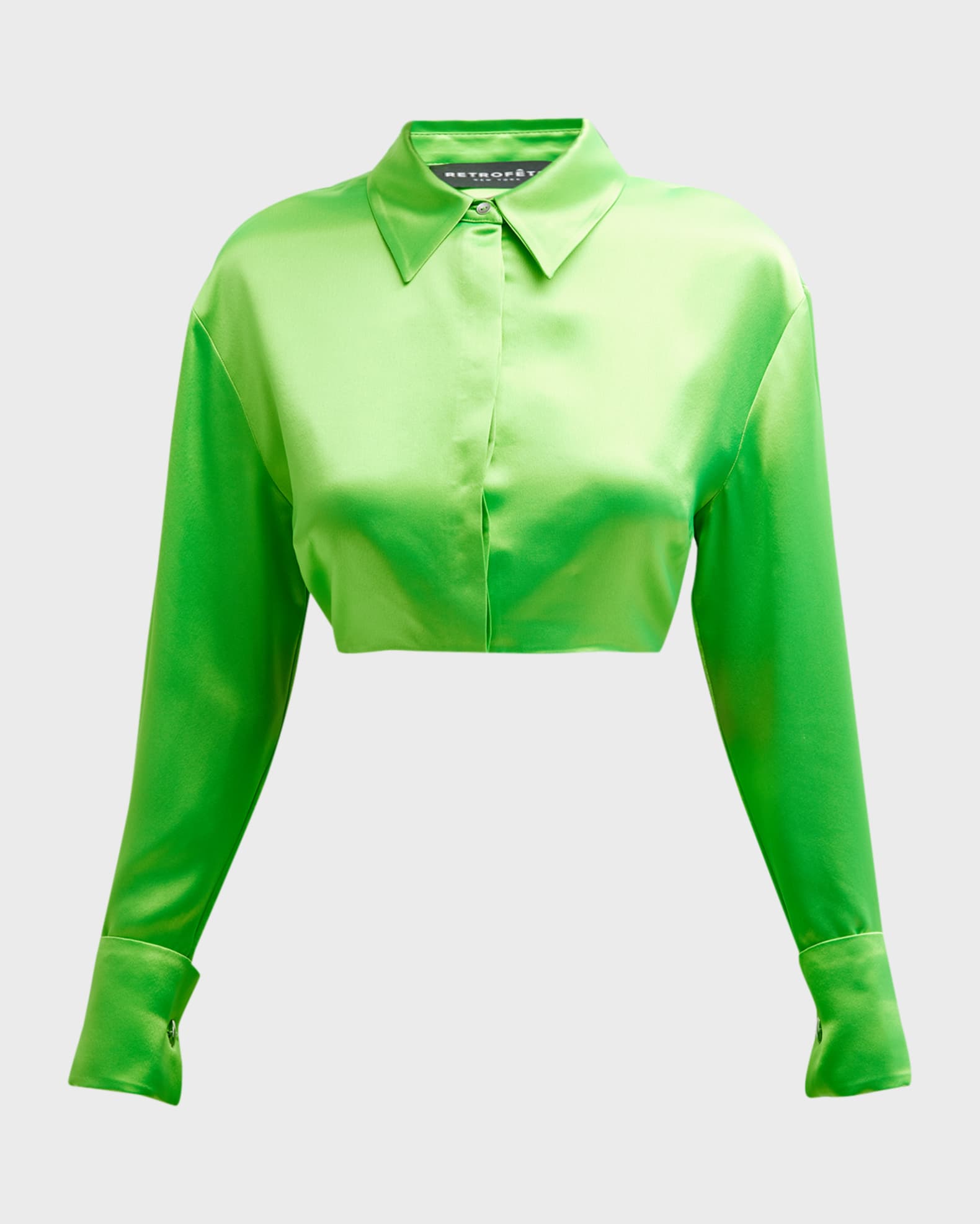 Baretto Drop-Shoulder Satin Crop Shirt 1