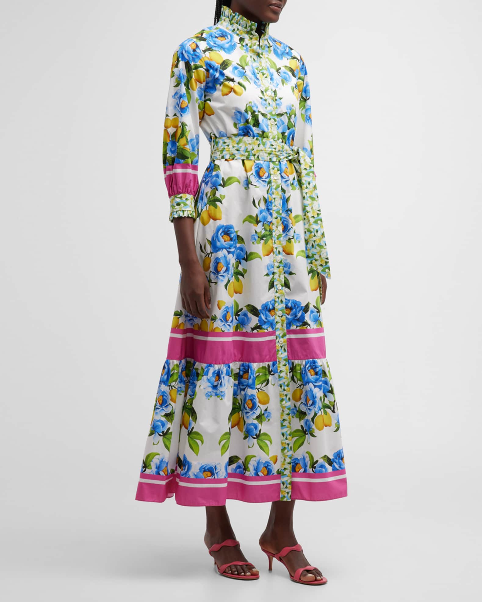 Borgo De Nor New £825 China Blue Toil De Jour Voile Maxi Dress S