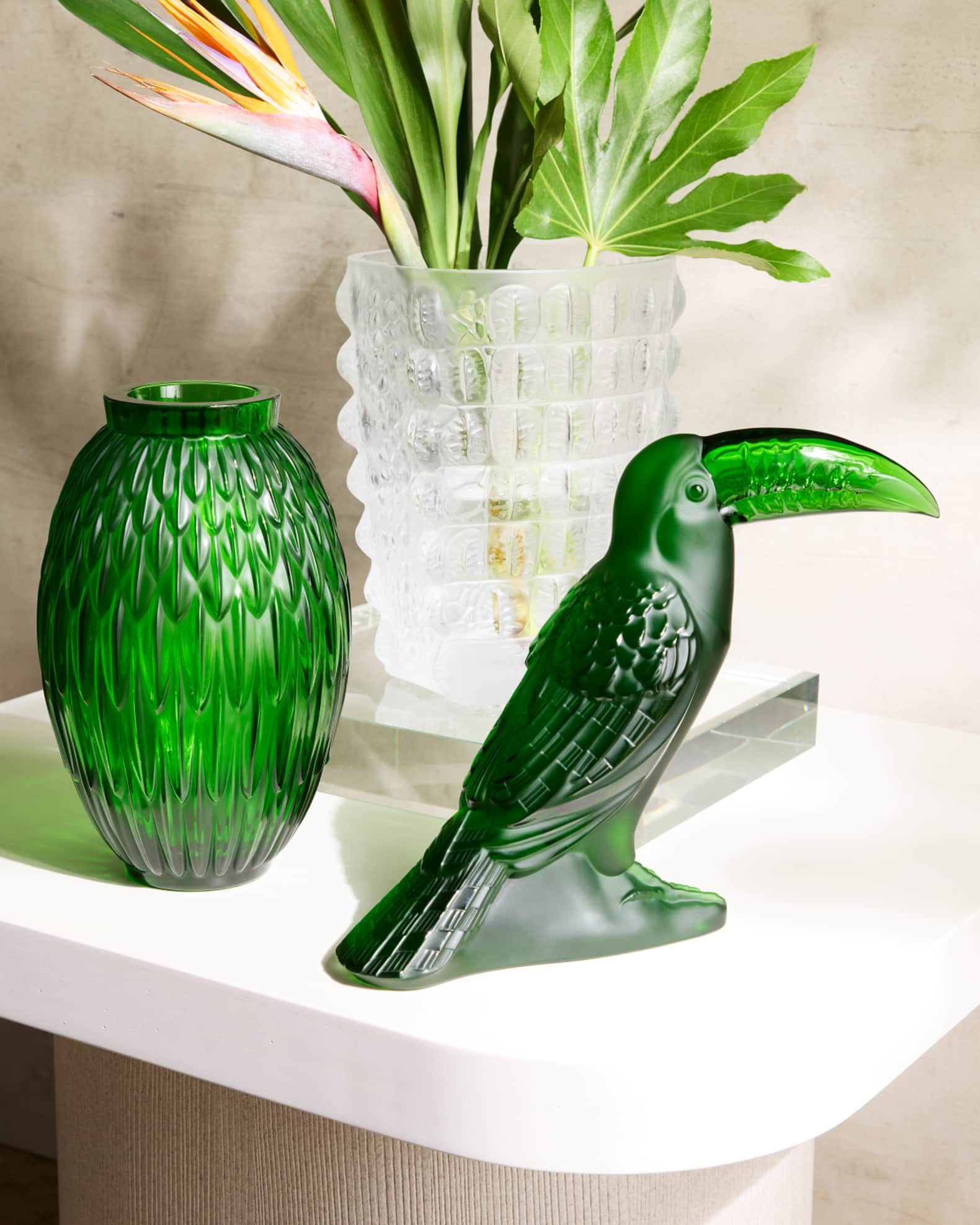 Lalique Green Meadow Plumes Vase | Neiman Marcus