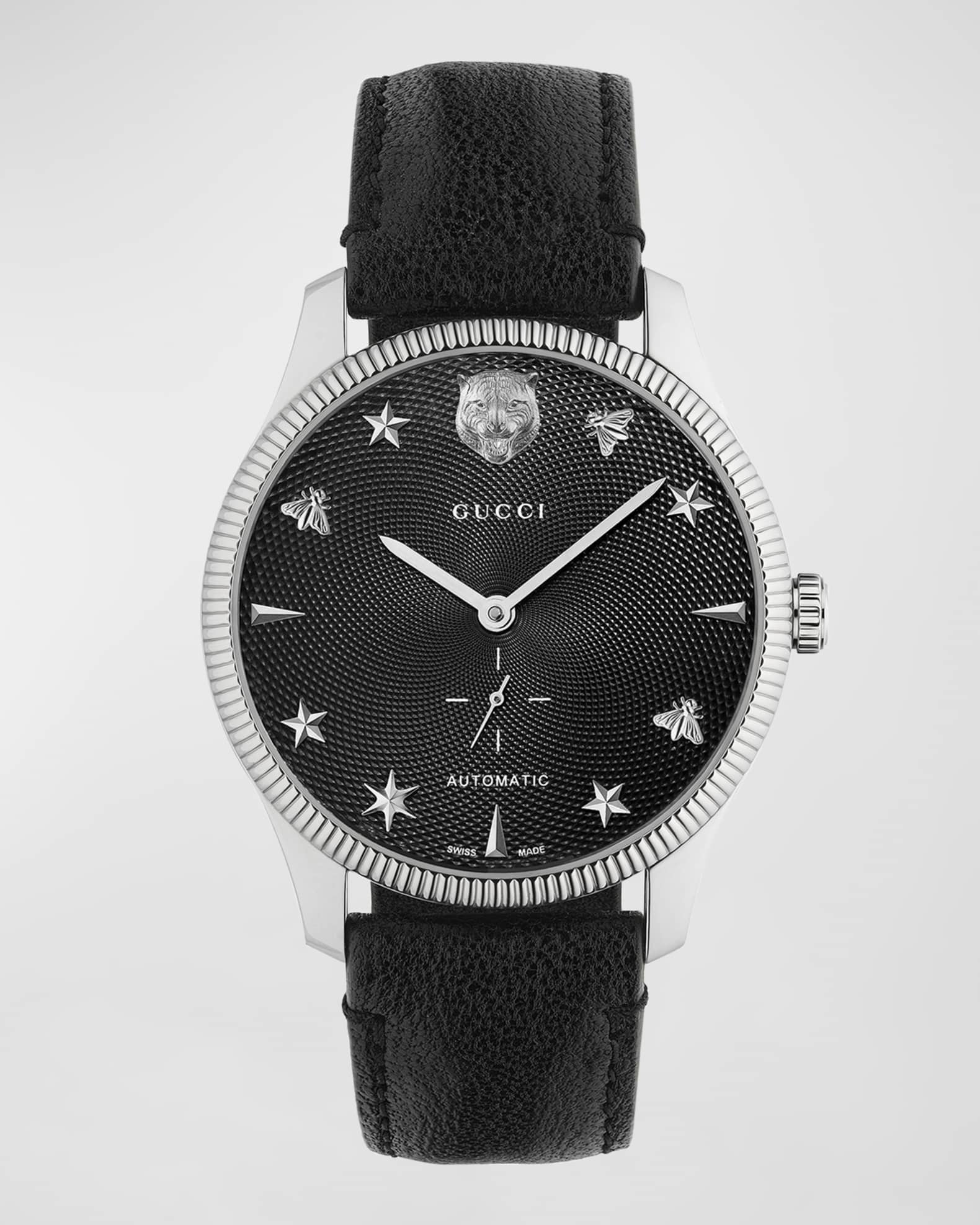 Gucci Men s G Timeless Leather Strap Automatic Watch 40mm