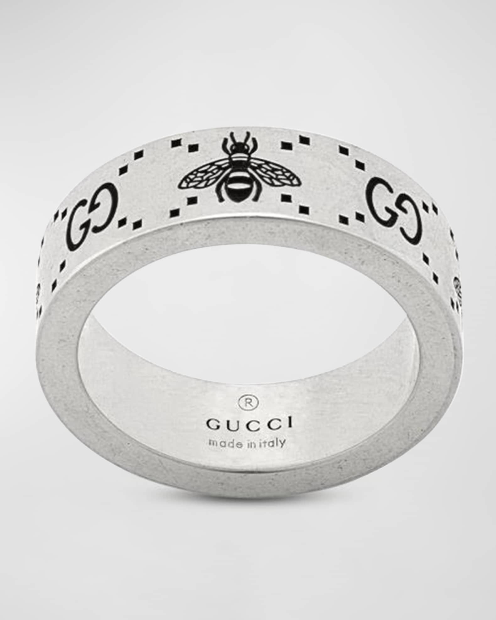 Gucci Men s Unisex Bee engraved GG Sterling Silver Ring Silver Size 8.25