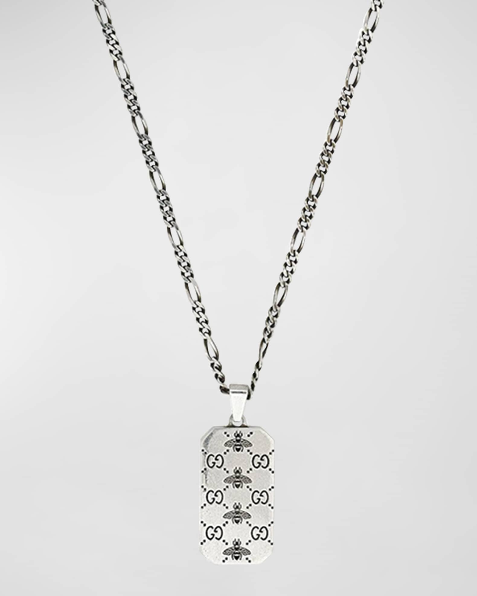 Gucci【☆ GG & Bee Silver Engraved Pendant Necklace】 Gucci GG & Bee Sterling Silver Engraved Pendant Necklace