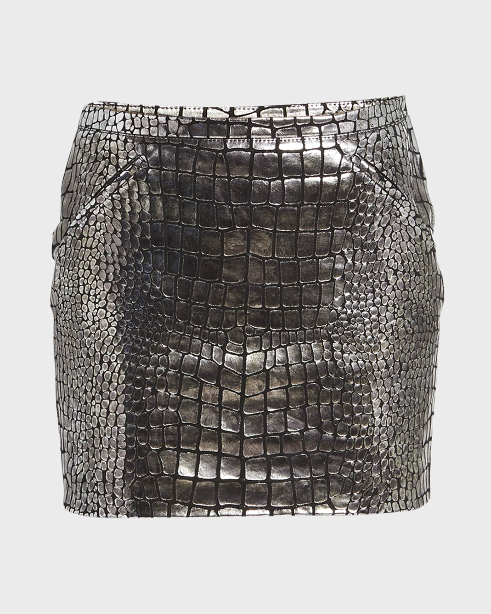 TOM FORD Metallic Dabbed Croc Printed Leather Mini Skirt | Neiman Marcus