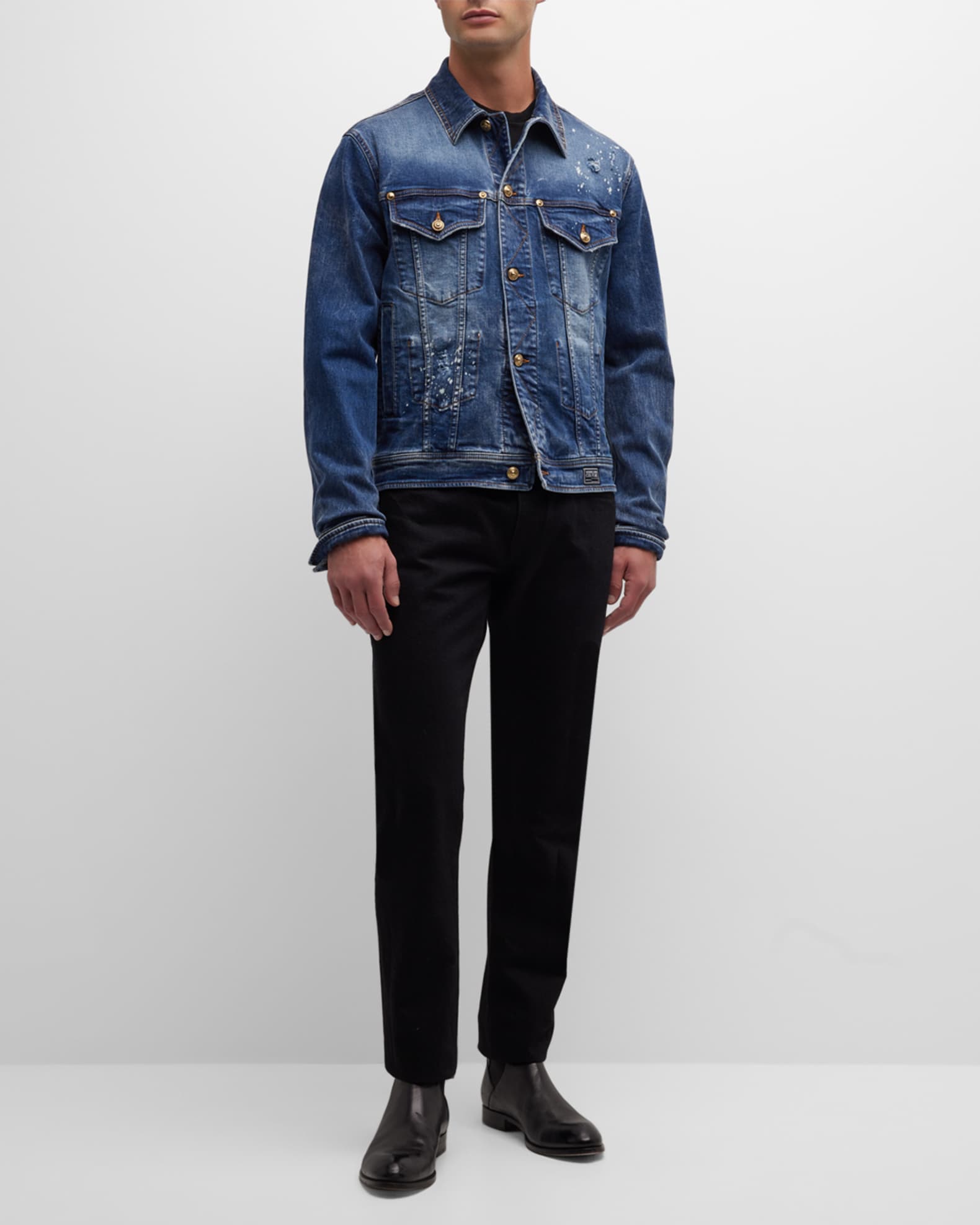 Versace Jeans Couture Men's Bleached Denim Jacket Neiman Marcus