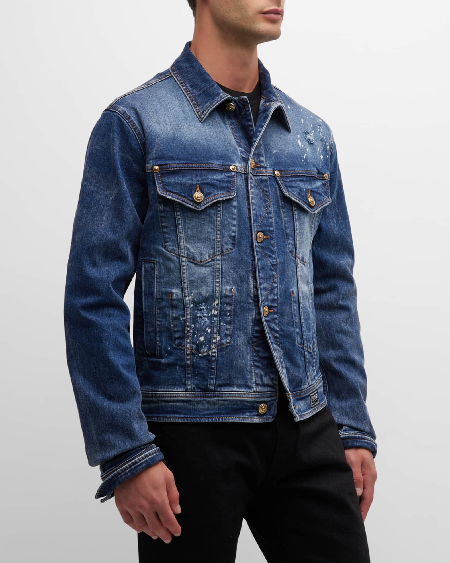 Versace Jeans Couture Men's Bleached Denim Jacket Neiman Marcus
