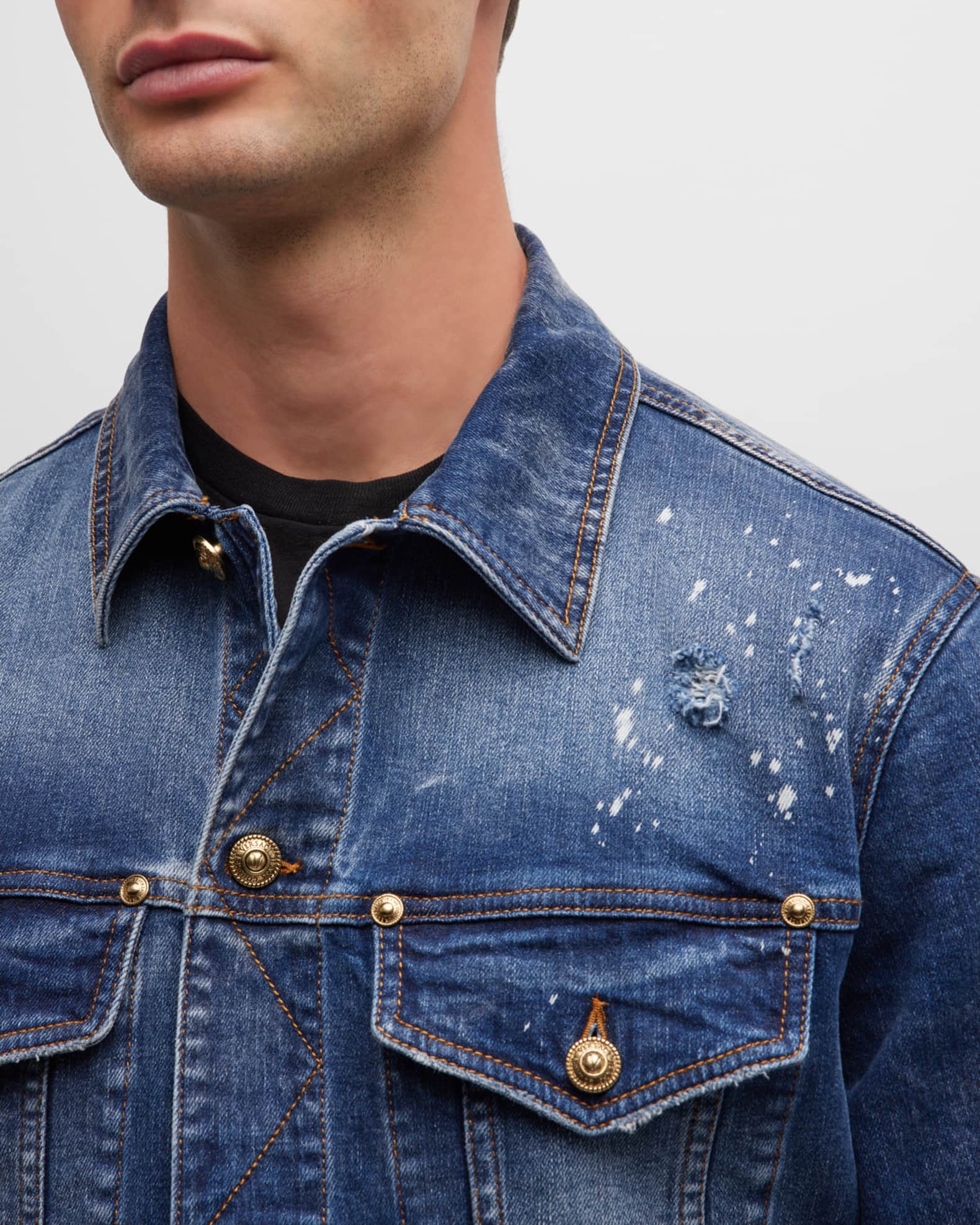 Versace Jeans Couture Men's Bleached Denim Jacket Neiman Marcus