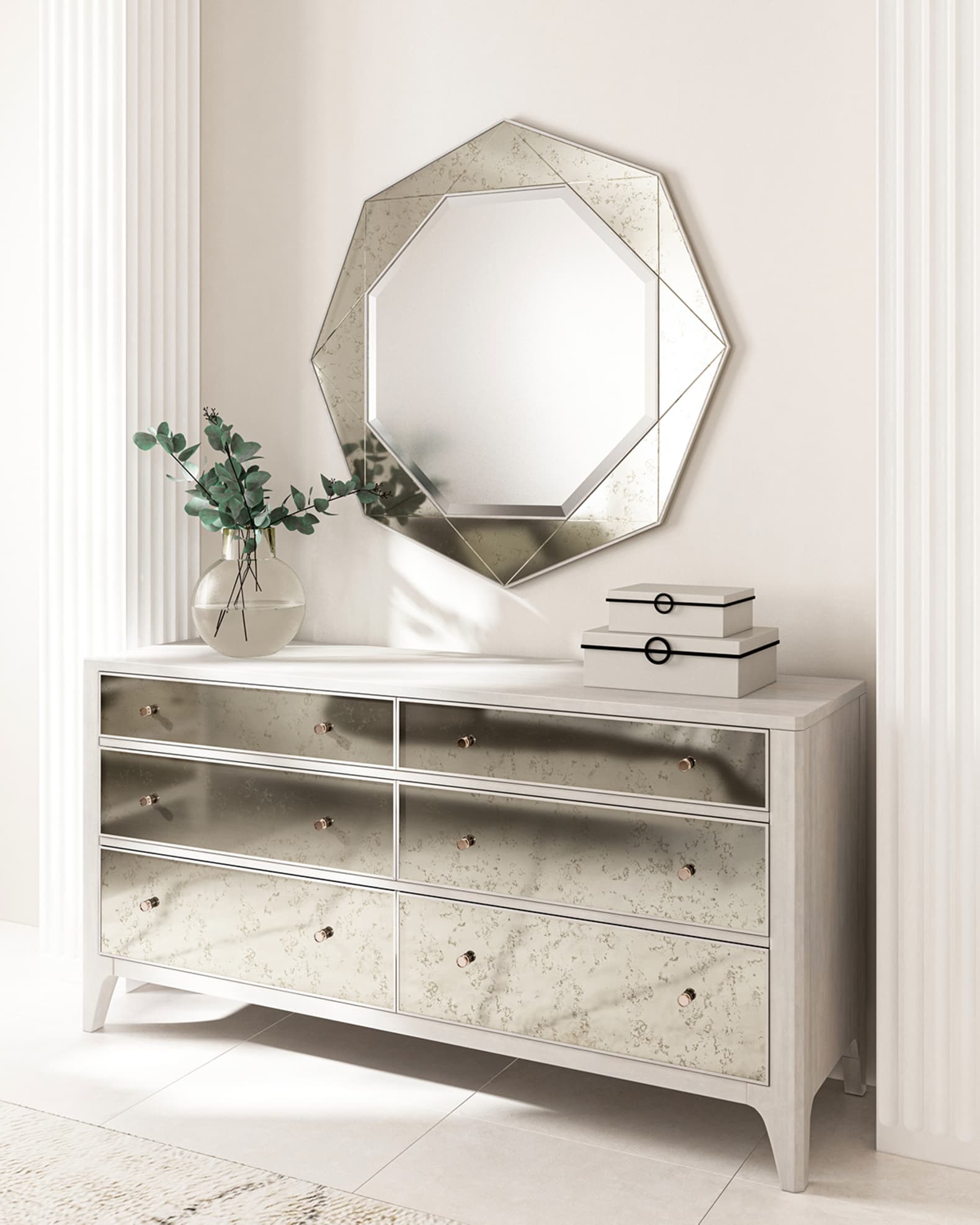 Mirrored long dresser sale