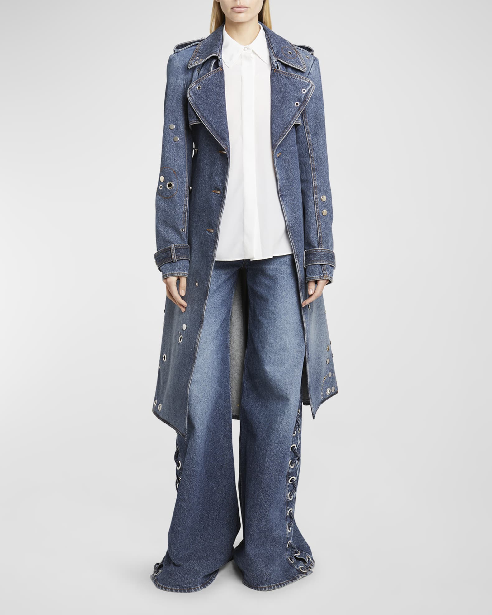 Chloe Vintage Denim Trench with Eyelet Detail | Neiman Marcus