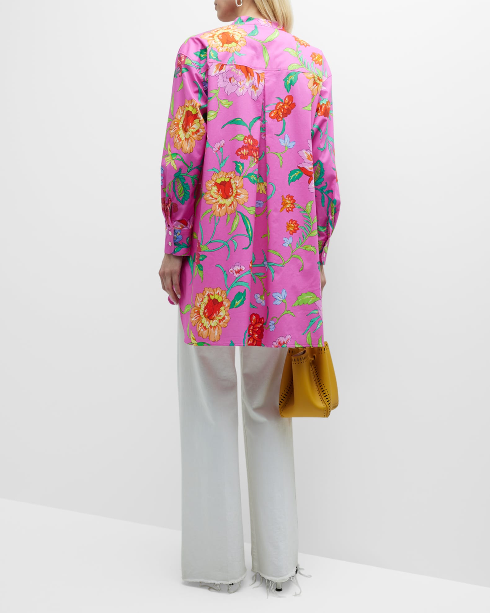 Natori Junko Floral-Print High-Low Poplin Blouse | Neiman Marcus