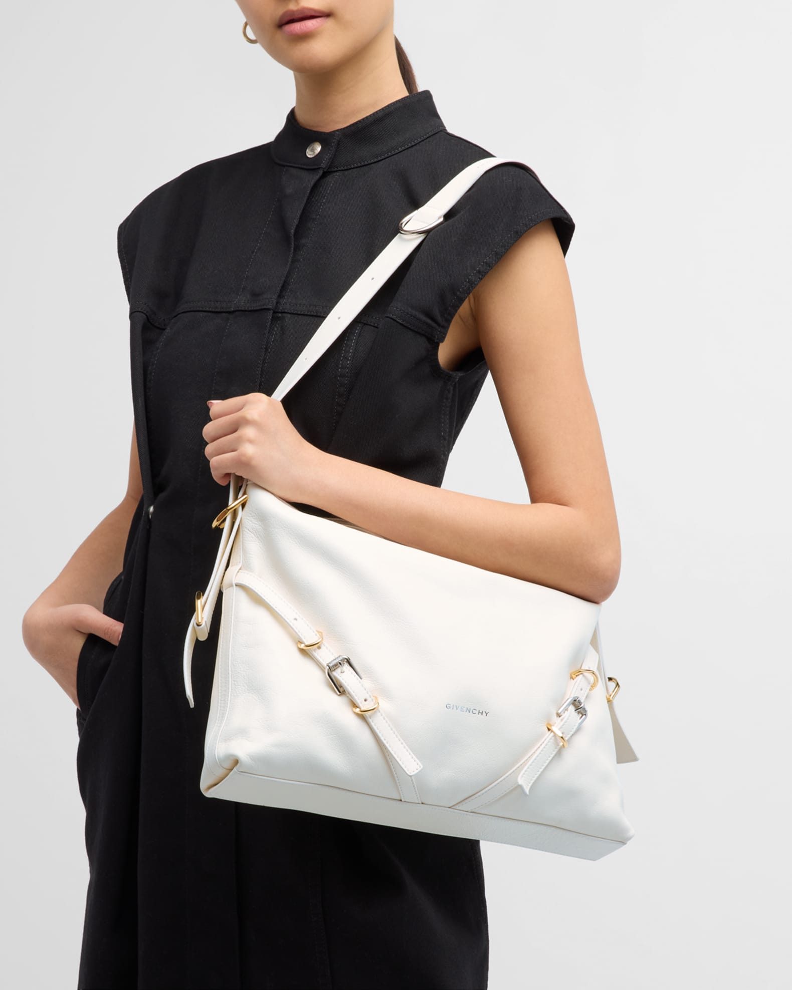 Givenchy Voyou Medium Shoulder Bag in Tumbled Leather | Neiman Marcus