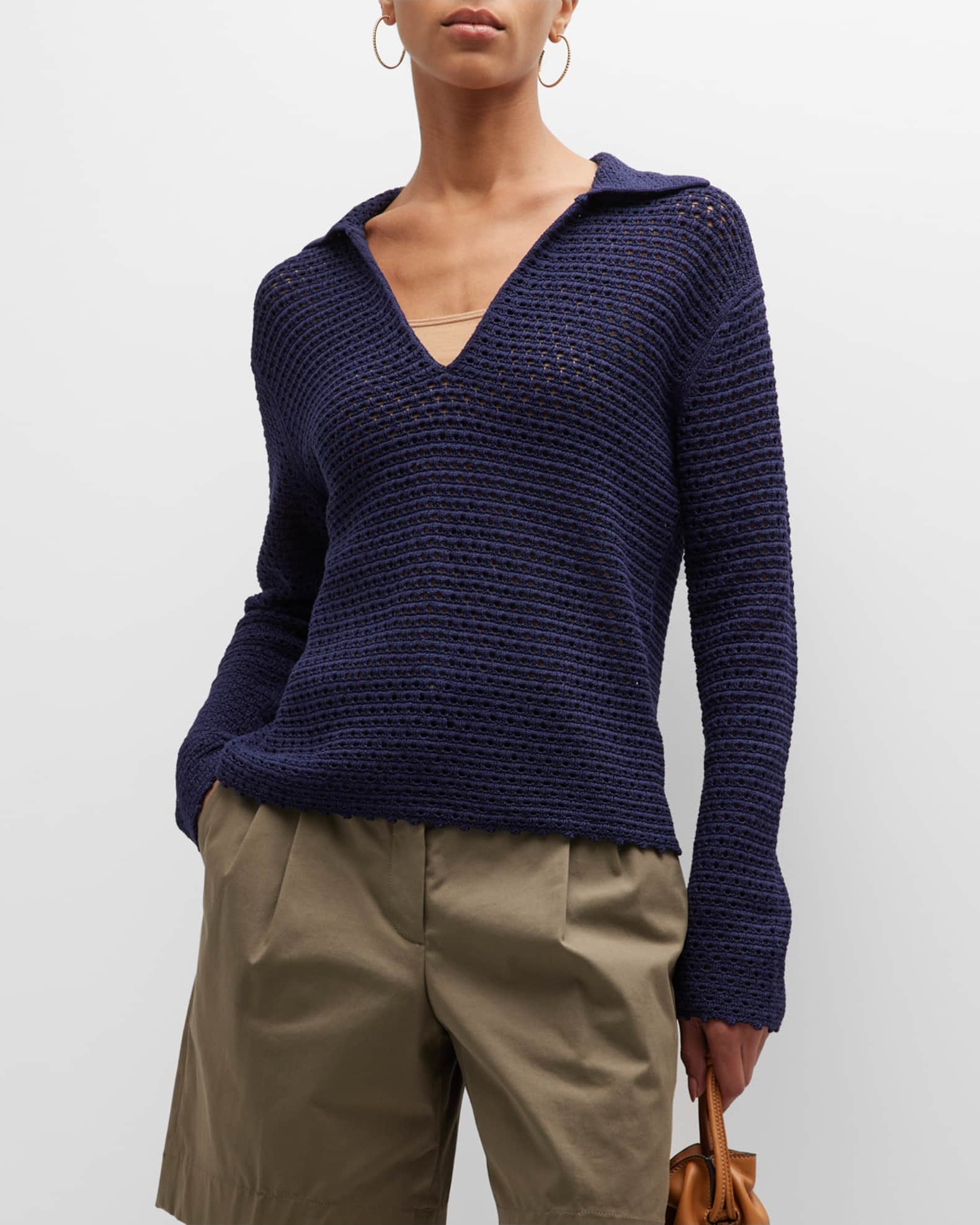 Vince Baja Textured Cotton Eyelet Pullover Sweater Neiman Marcus