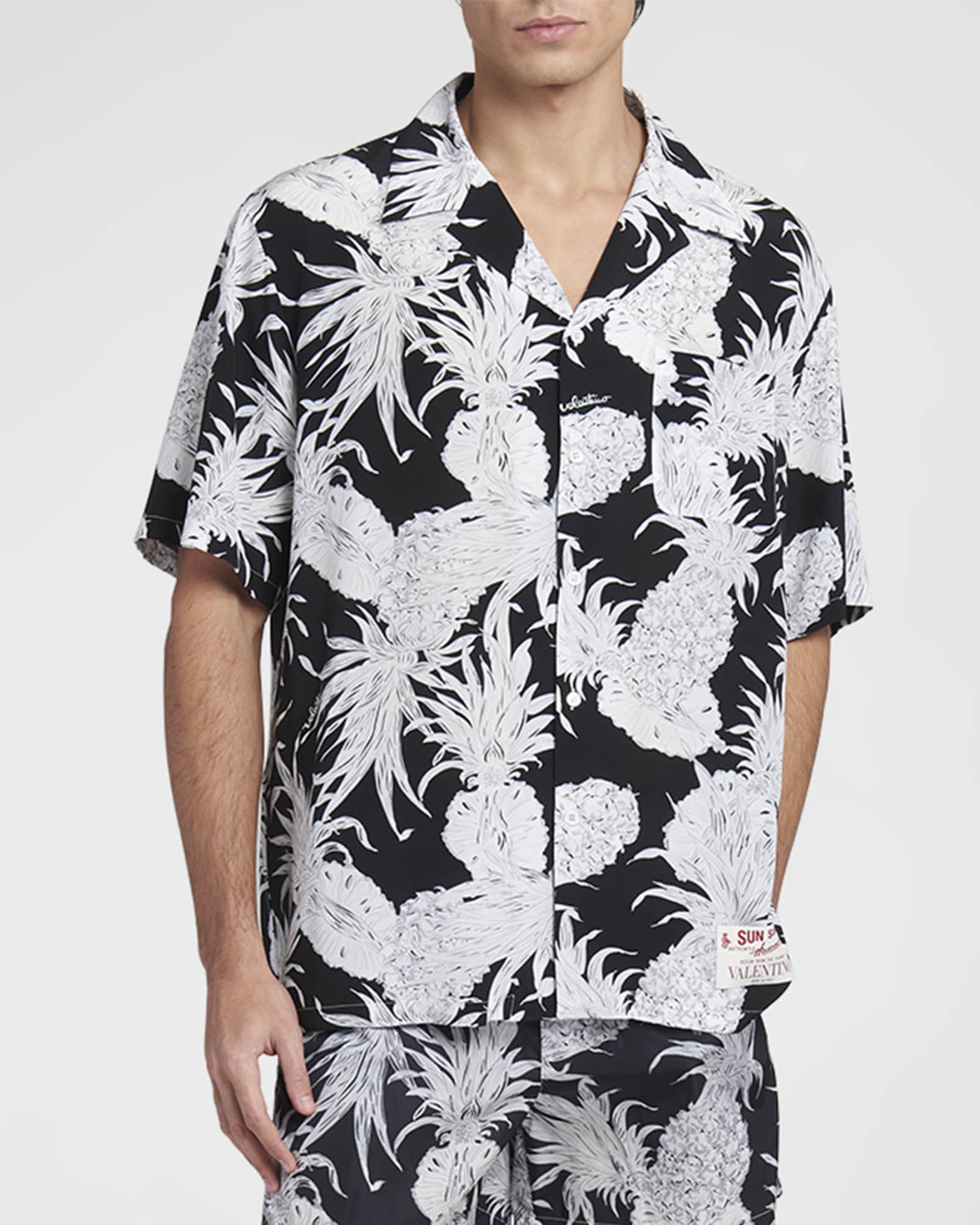 Valentino Garavani Men's Sun Surf Pineapple-Print Camp Shirt | Marcus