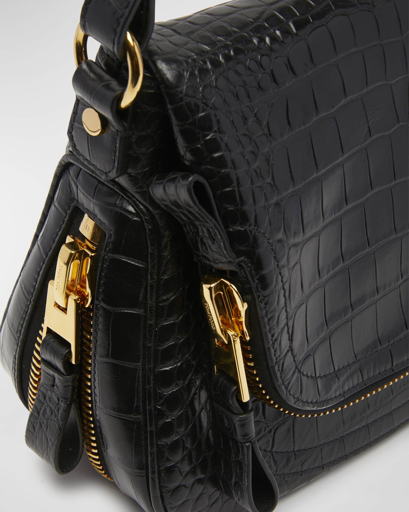 TOM FORD Jennifer Medium Double Strap Bag in Stamped Croc