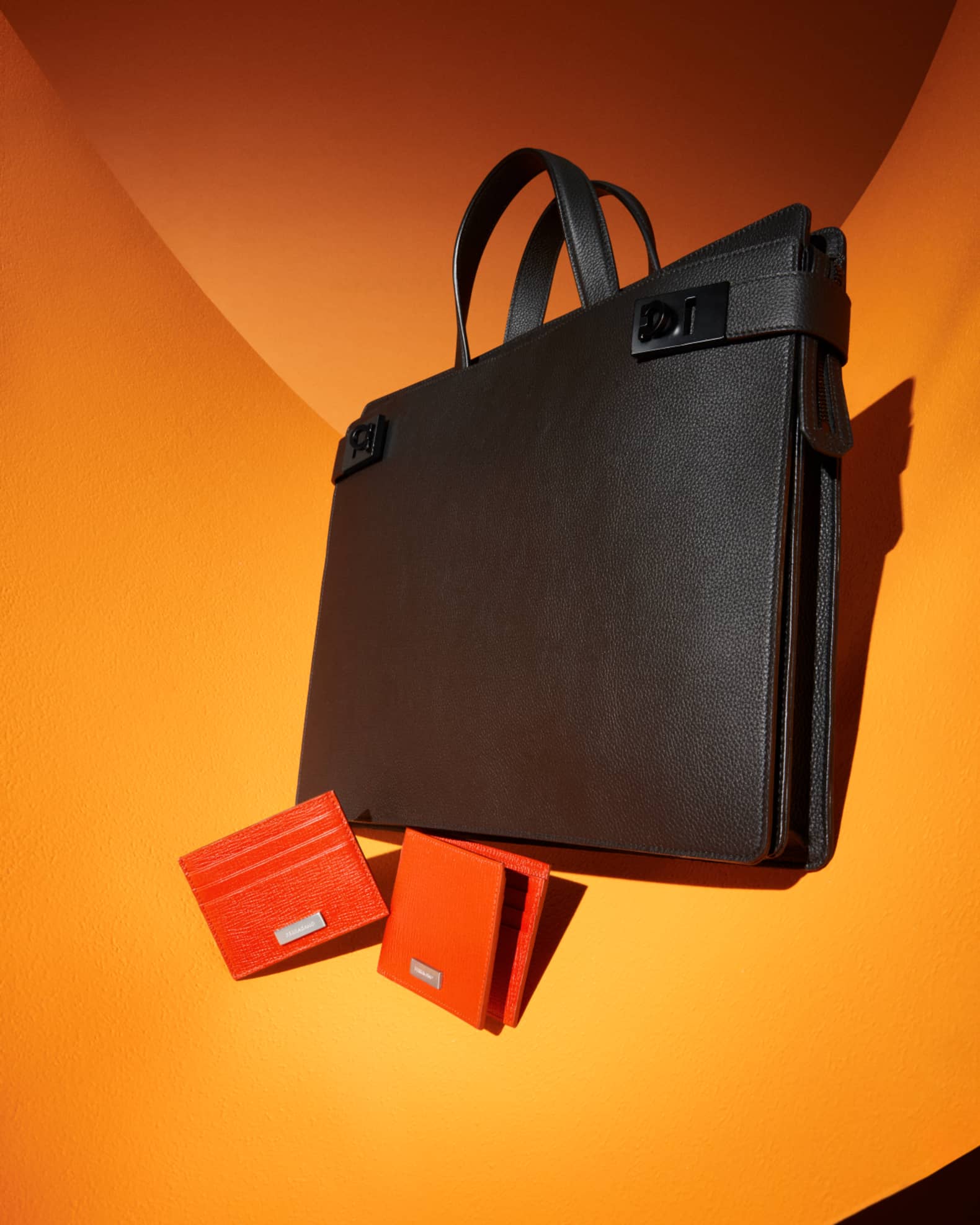 Ferragamo Gray Calf Leather Bos Taurus Briefcase
