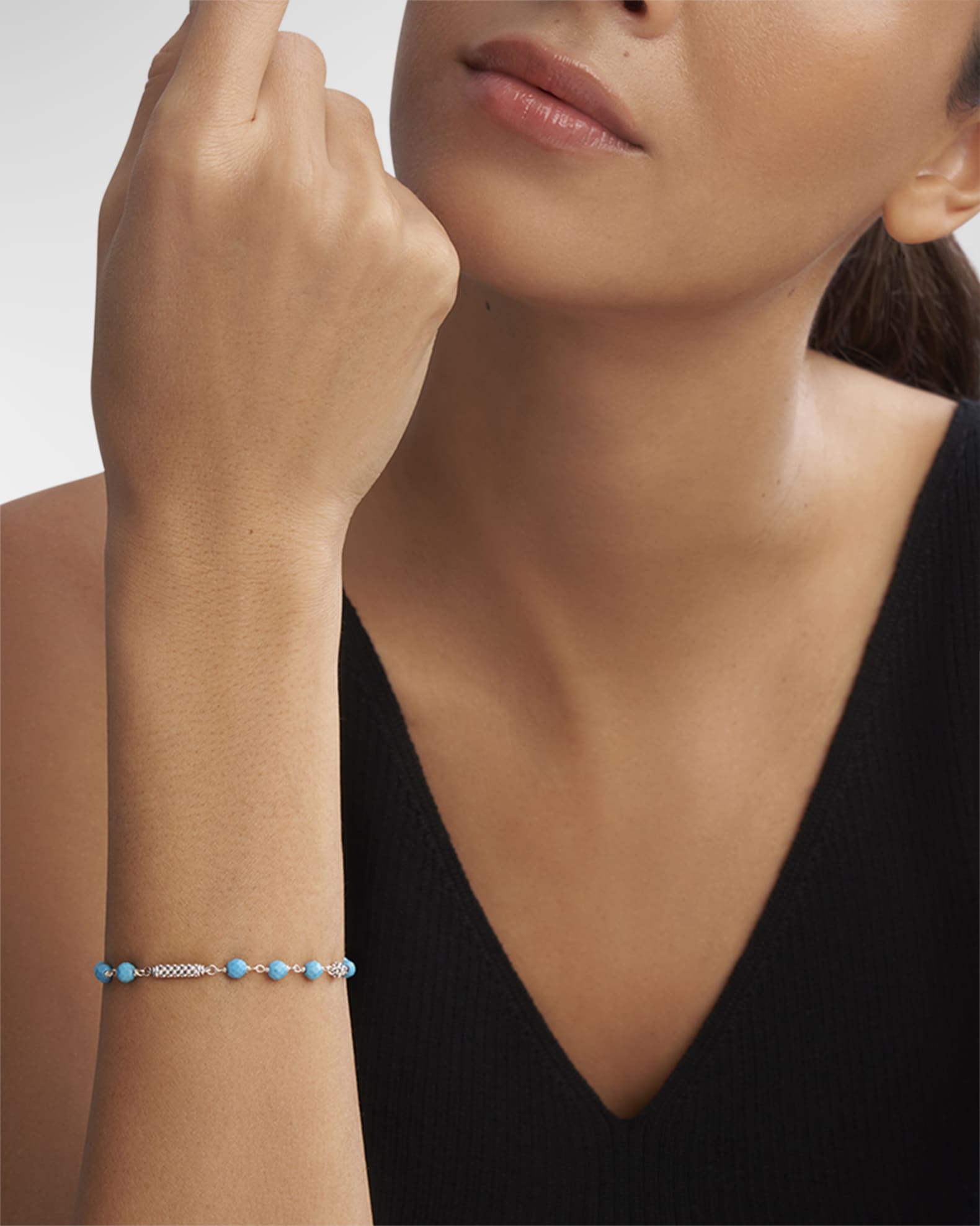 LAGOS Caviar Icon Sterling Silver Turquoise Bracelet Size 7 Neiman Marcus