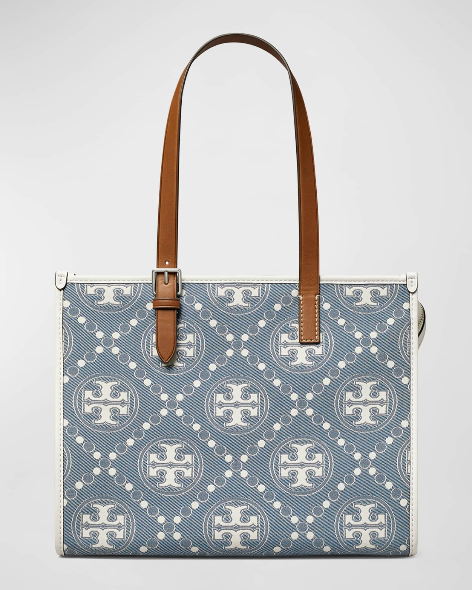 Tory Burch Small T Monogram Denim Tote Bag