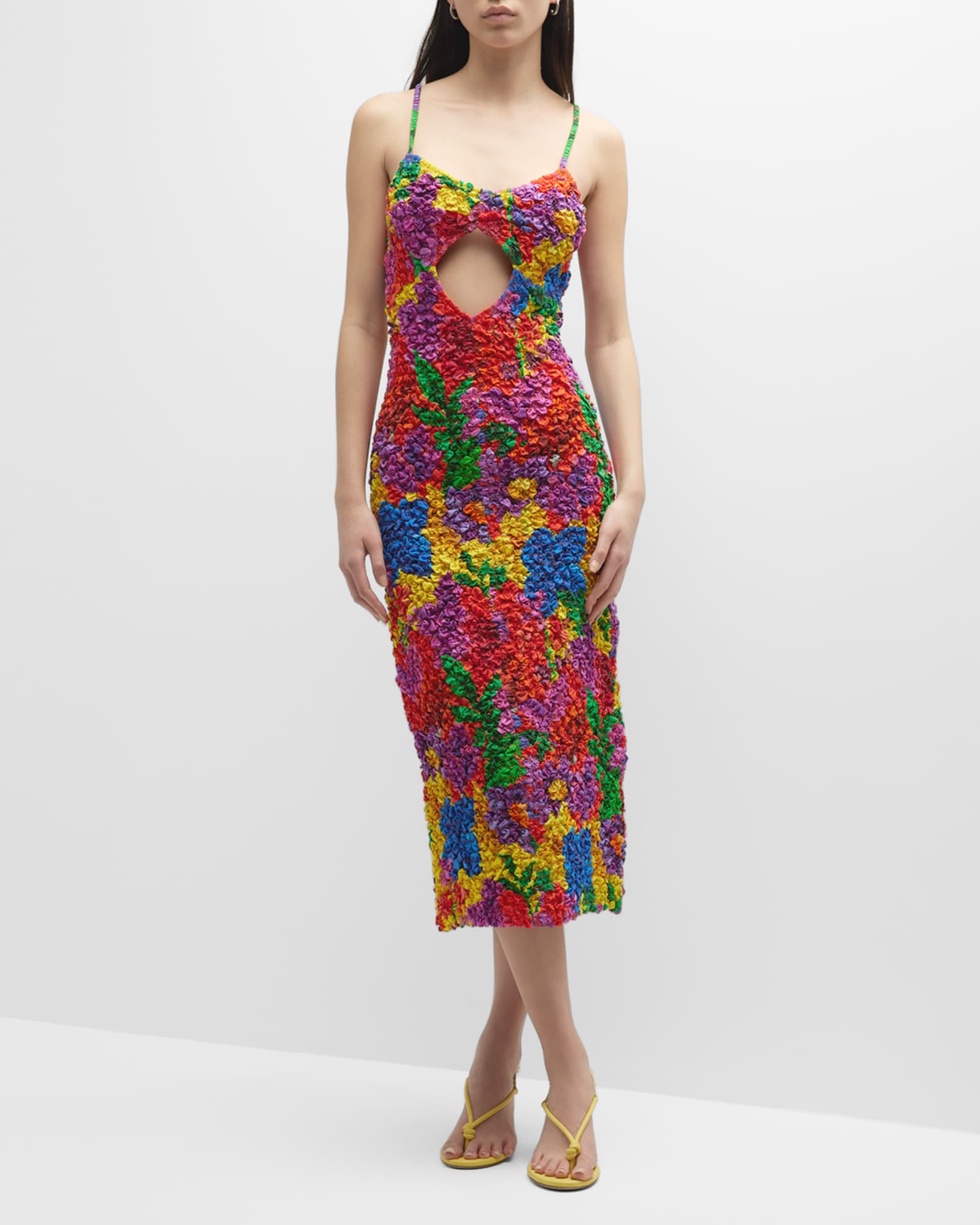 Mara Hoffman Kimiko Floral Smocked Popcorn Midi Dress | Neiman Marcus