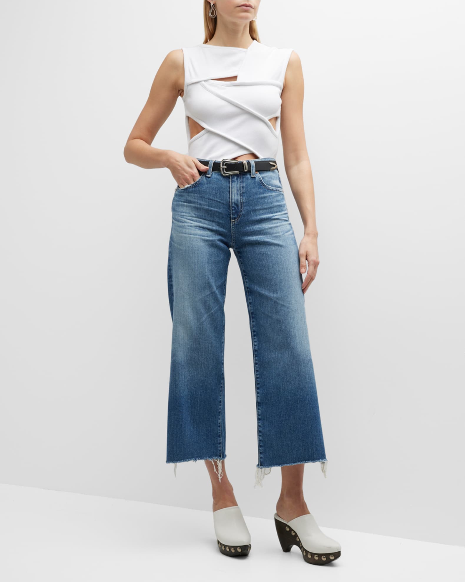 High Rise Crop Wide Jeans in Sagacity