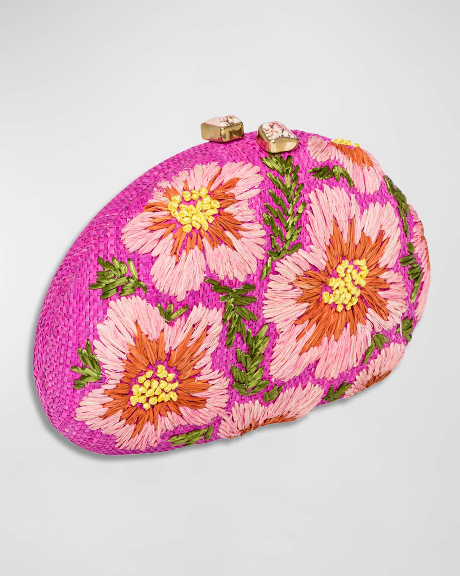 Rafe Berna FlowerEmbroidered Straw Clutch Bag Neiman Marcus