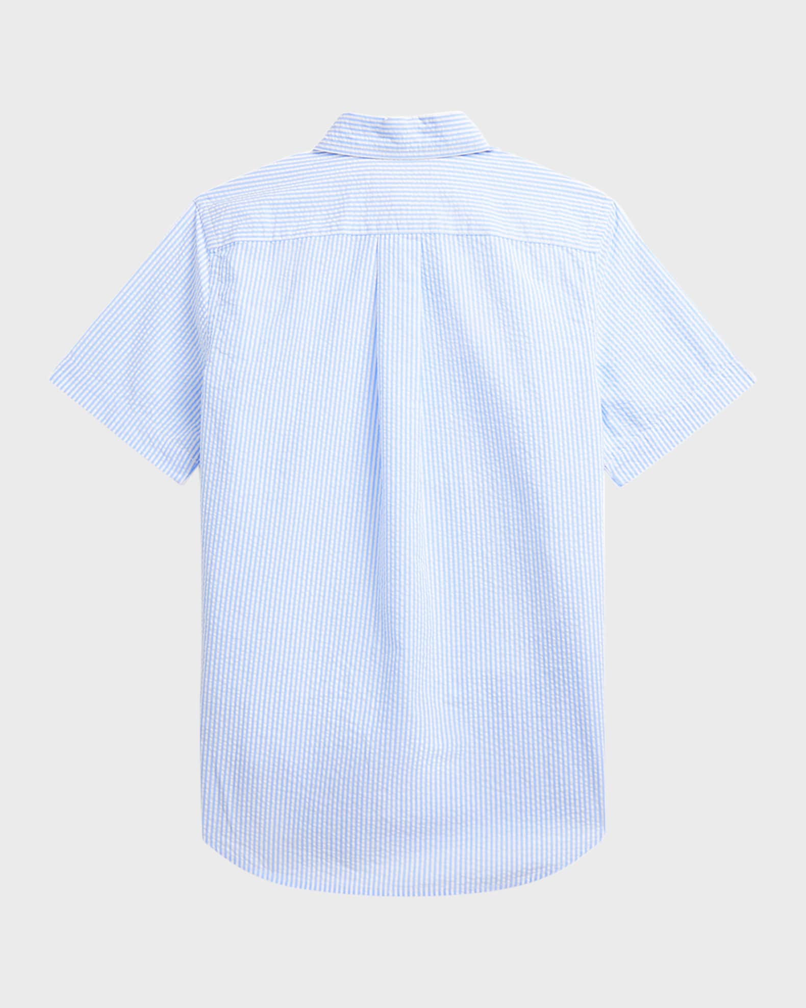 Boy's Striped Seersucker Short-Sleeve Shirt, Size S-XL 1