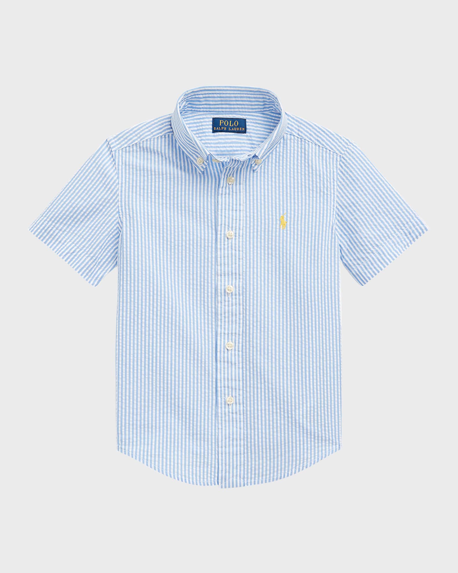 Boy's Striped Seersucker Short-Sleeve Shirt, Size 5-7 0