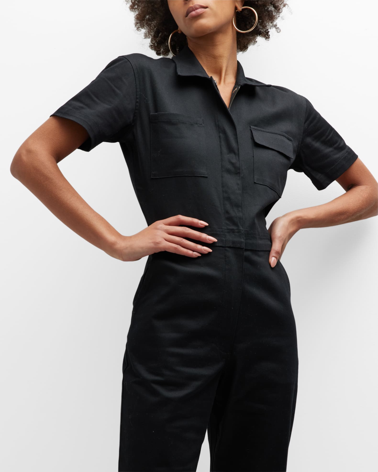 Rivet Utility Worker Stretch Short-Sleeve Jumpsuit | Neiman Marcus