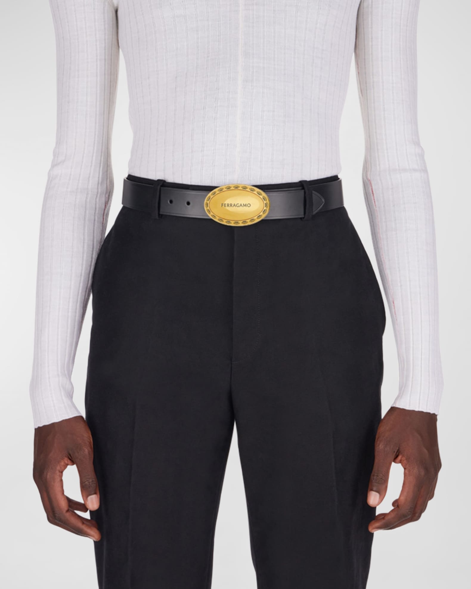 Ferragamo Men's Oval Buckle Leather Belt | Neiman Marcus