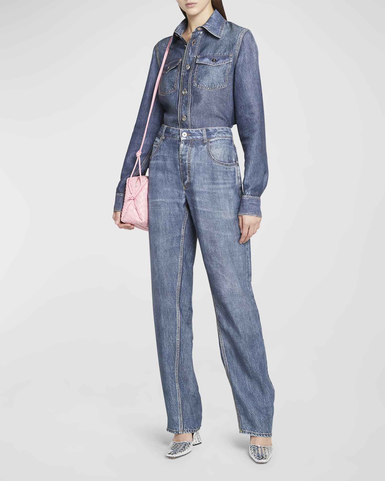 Bottega Veneta Trompe L'Oeil Denim-Print Straight-Leg