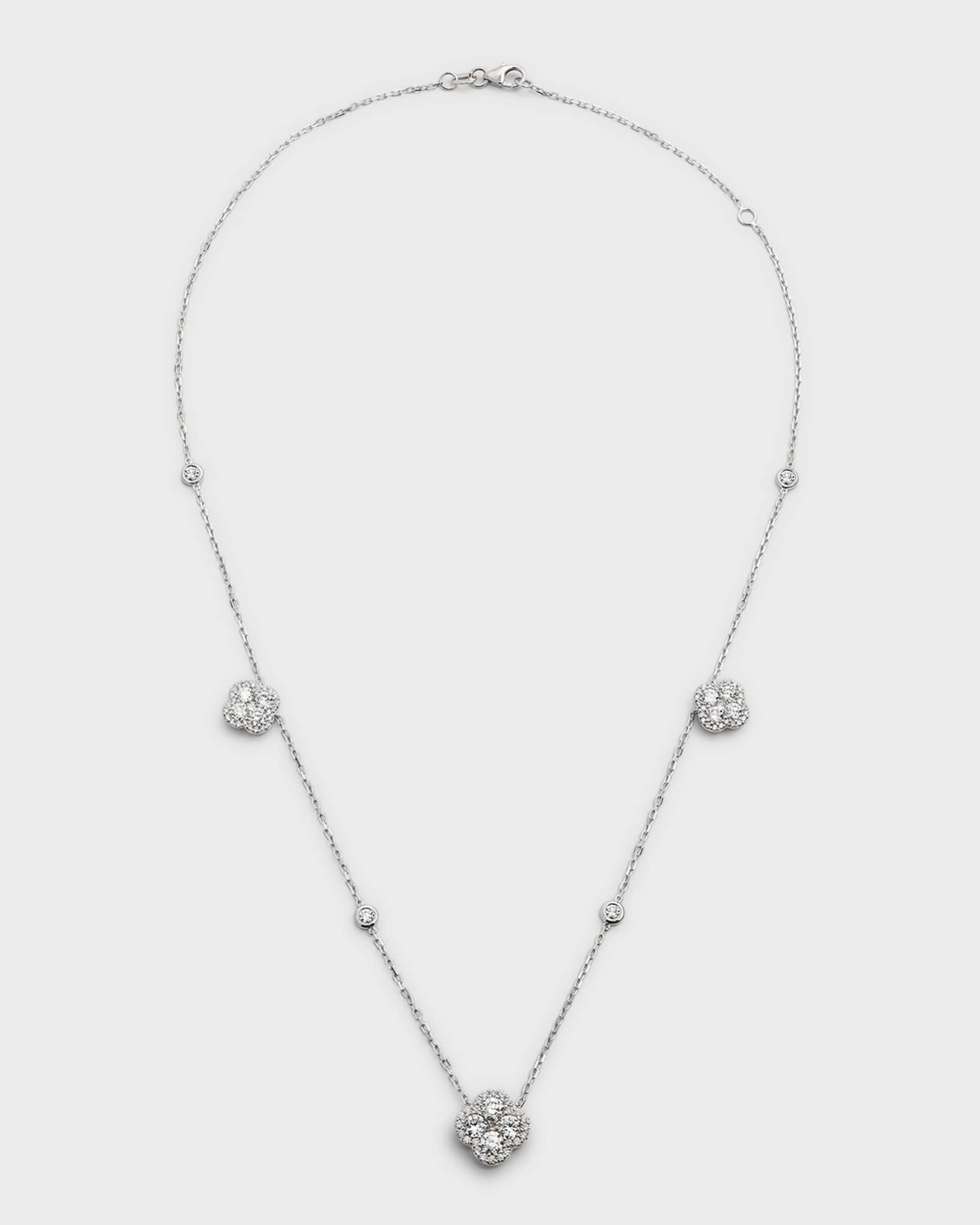18K White Gold Diamond Flower Station Necklace, 18"L, 3.00tcw 0
