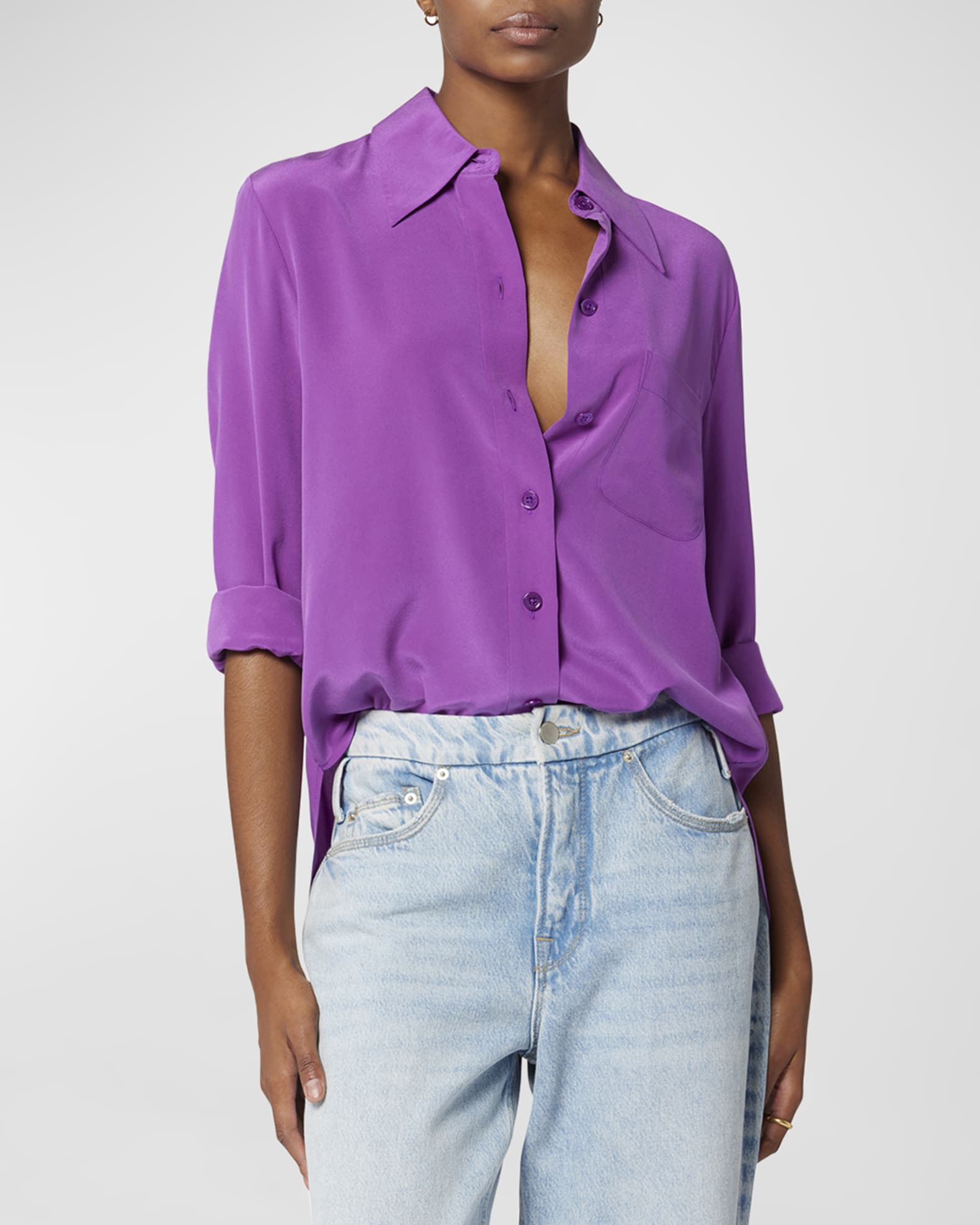 Equipment Quinne SpreadCollar ButtonDown Silk Shirt Neiman Marcus